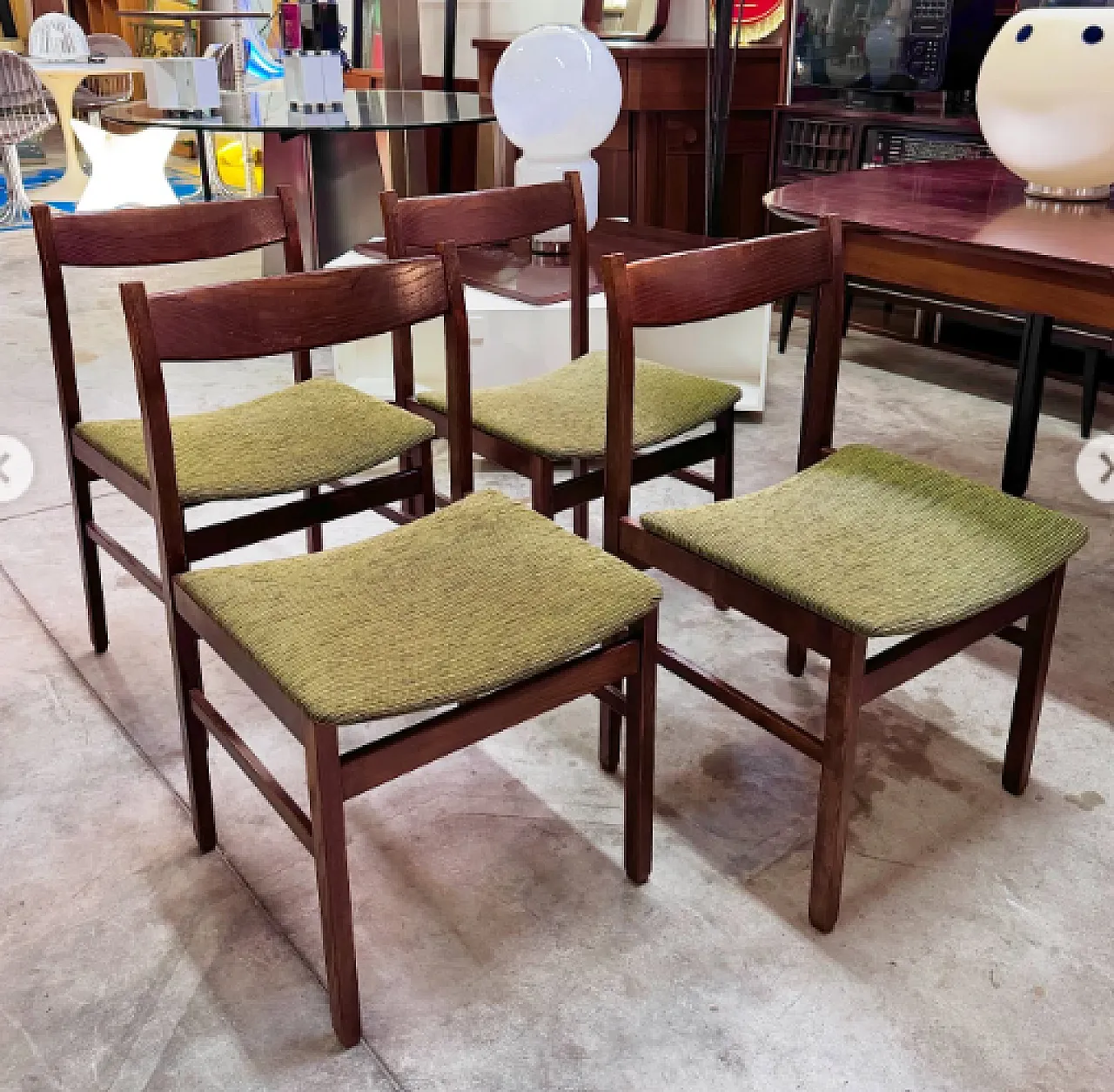 4 Sedie in legno e tessuto, anni '60 3