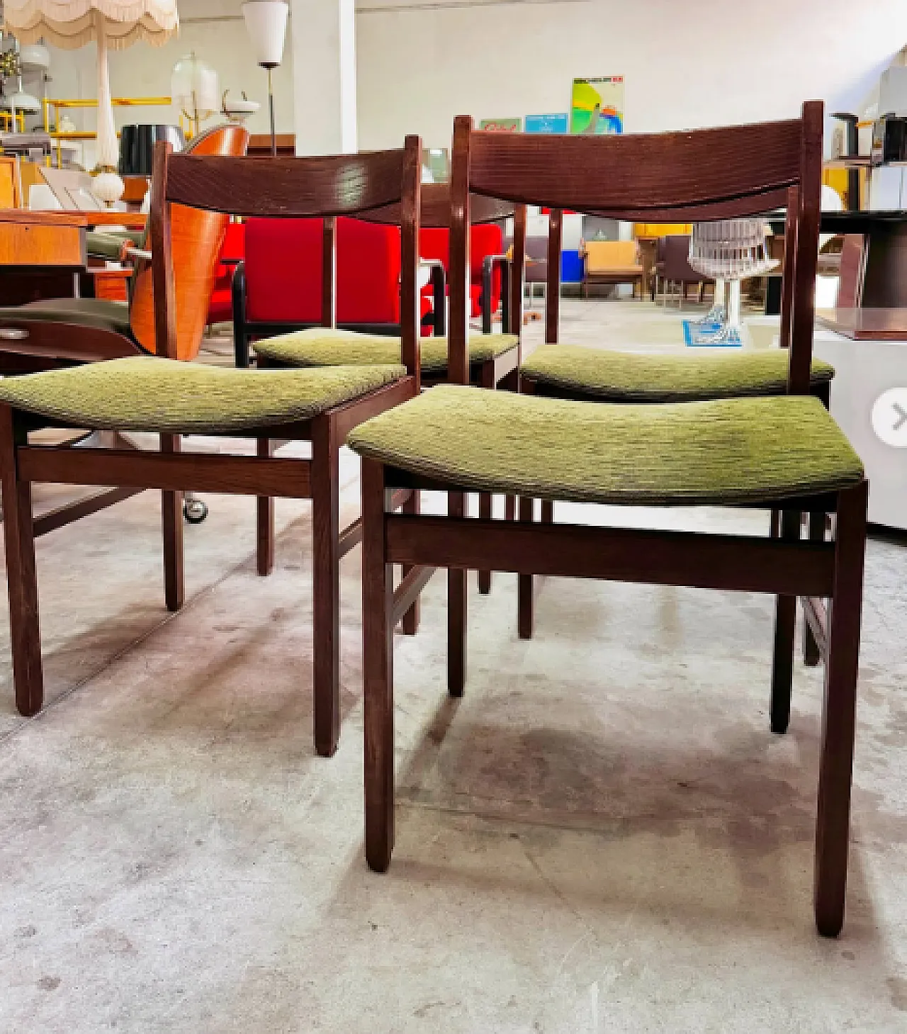 4 Sedie in legno e tessuto, anni '60 5