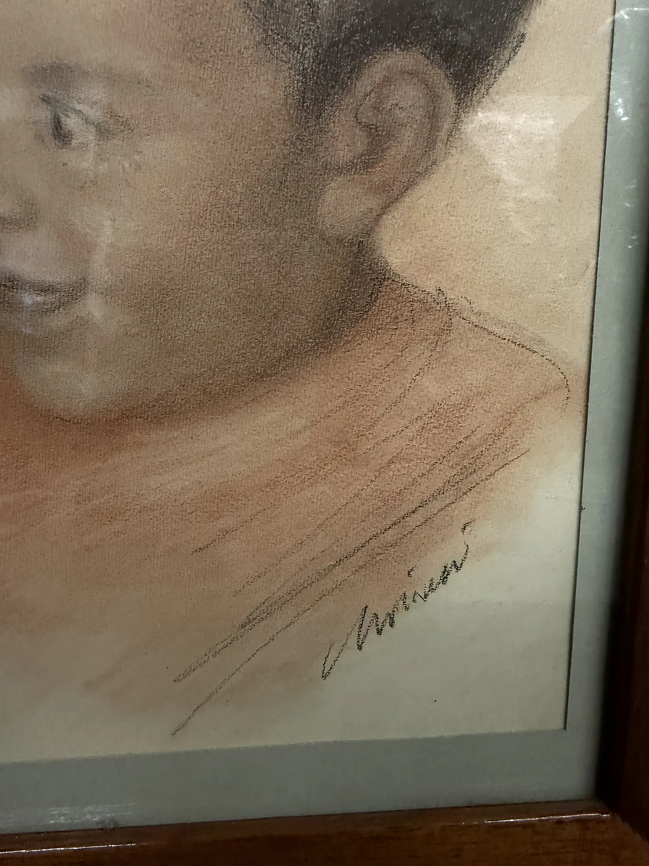 Disegno a matita, bambino, tecnica sanguigna, anni '50 3