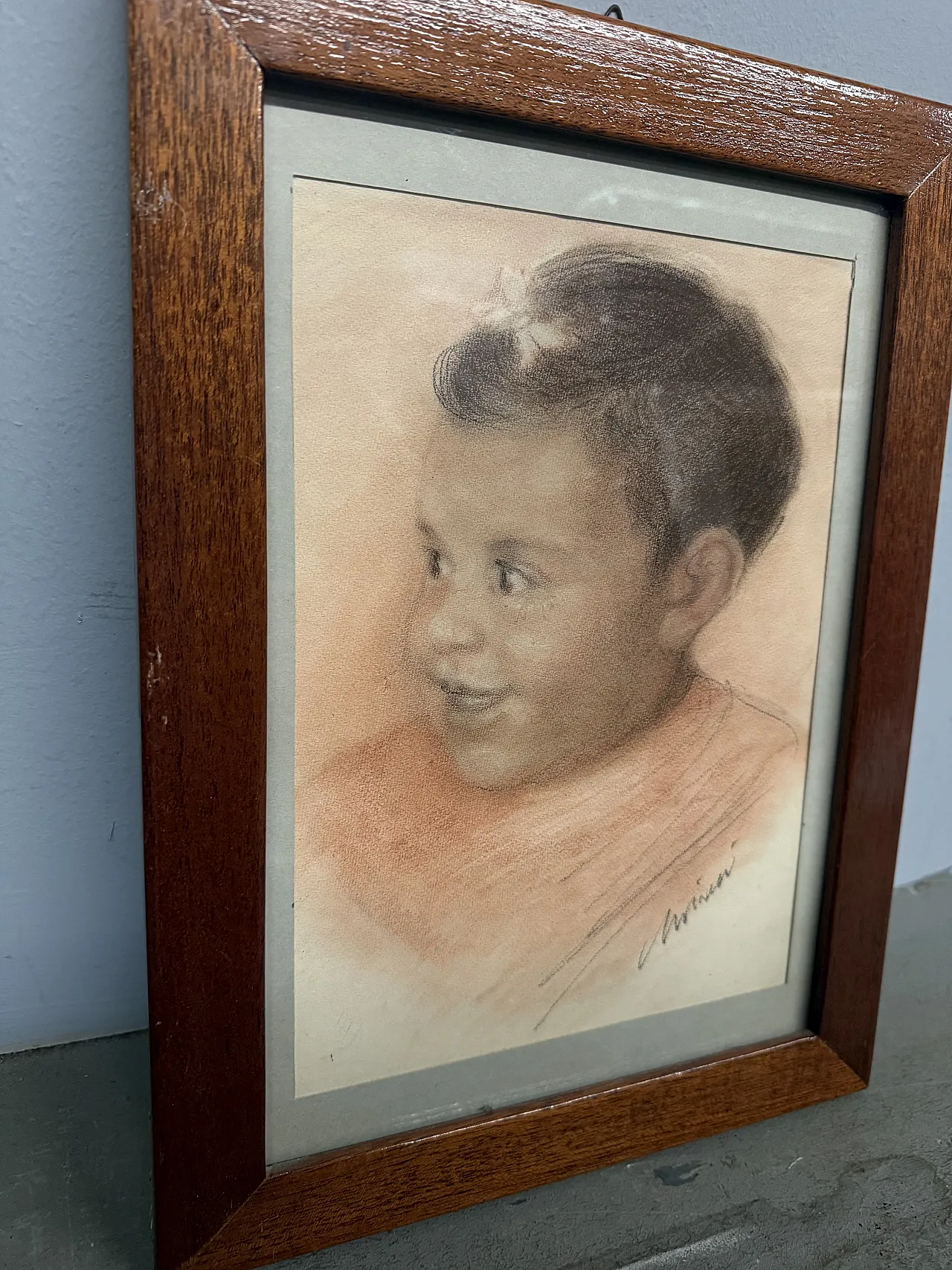 Disegno a matita, bambino, tecnica sanguigna, anni '50 4
