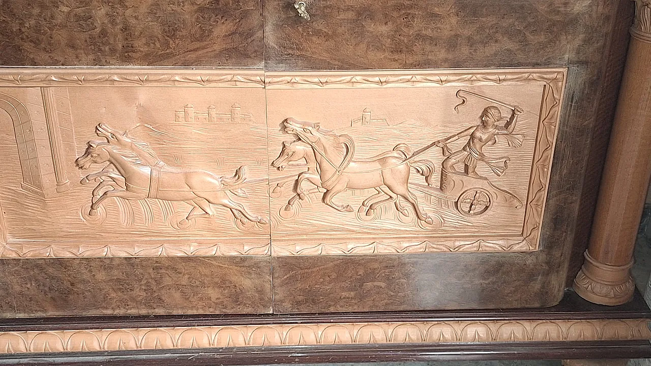 Large sideboard in carved walnut in eclectic style, 50s 3
