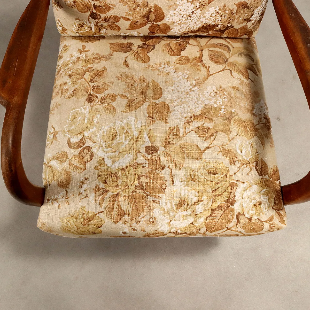 Coppia di poltrone in legno di faggio e tessuto, '900 5