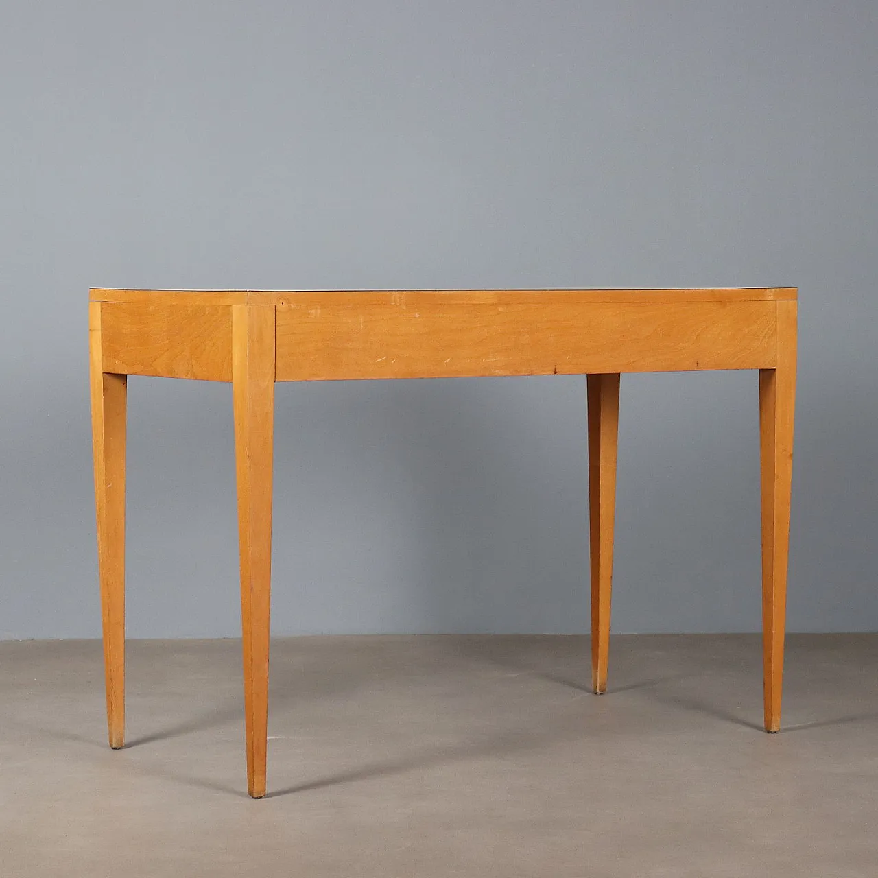 Scrittoio in legno di faggio con piano in formica gialla, '900 6