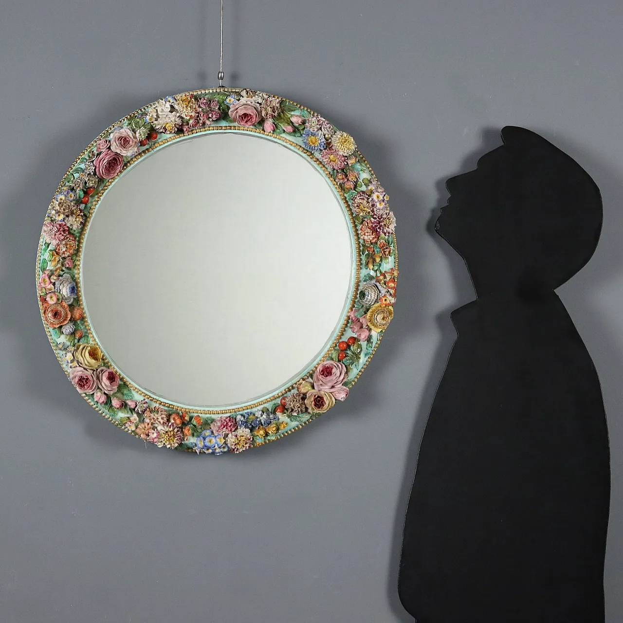 Specchio in ceramica con motivi floreali e finitura verniciata, '800 2