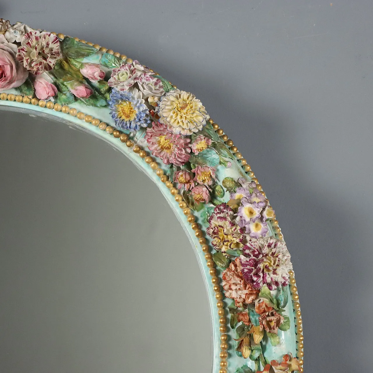 Specchio in ceramica con motivi floreali e finitura verniciata, '800 4