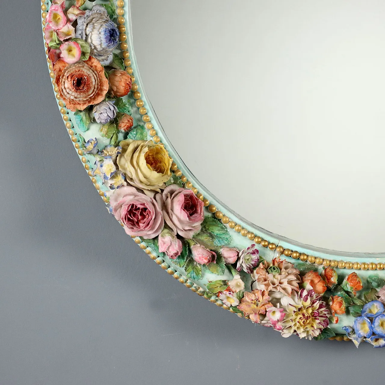 Specchio in ceramica con motivi floreali e finitura verniciata, '800 5