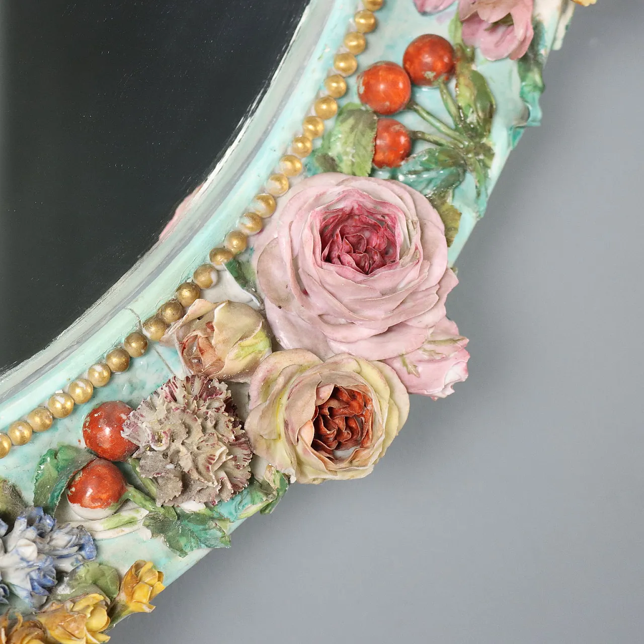 Specchio in ceramica con motivi floreali e finitura verniciata, '800 6