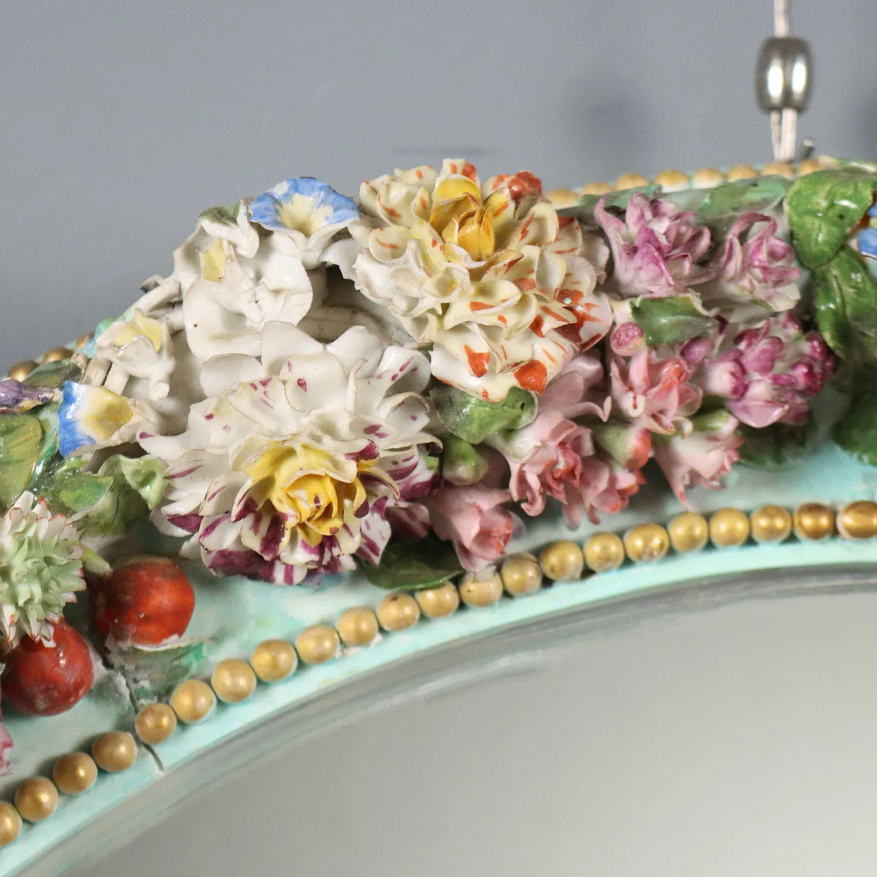 Specchio in ceramica con motivi floreali e finitura verniciata, '800 7