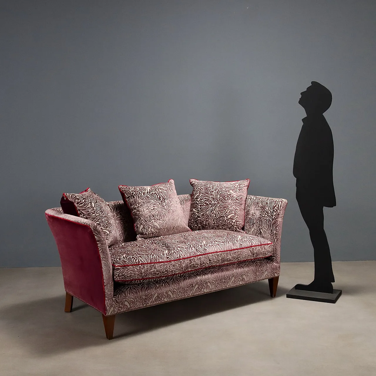 Two-seater sofa in velvet and walnut-dyed beech, 19th century 2