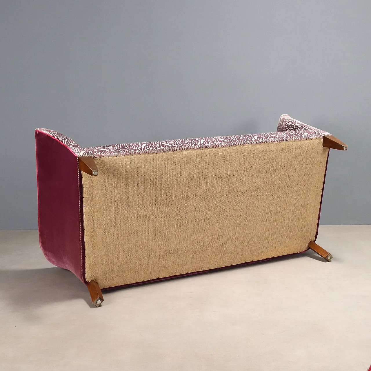 Two-seater sofa in velvet and walnut-dyed beech, 19th century 8