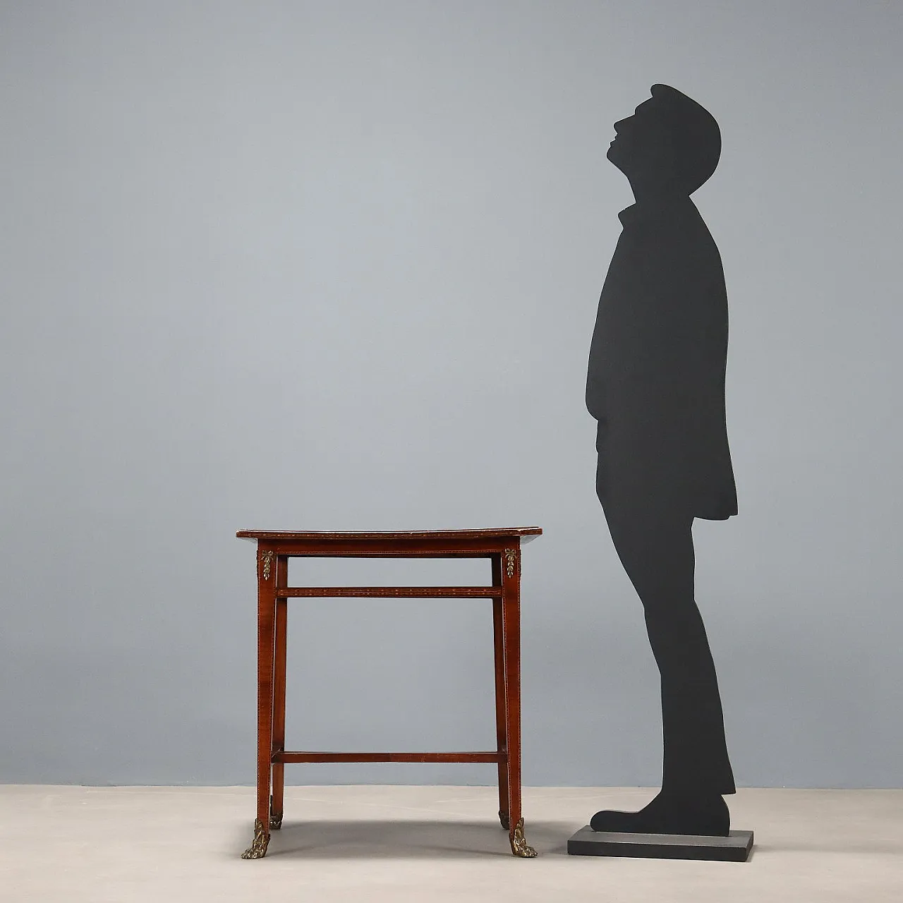 Inlaid and threaded table in various woods and bronze, 19th century 2