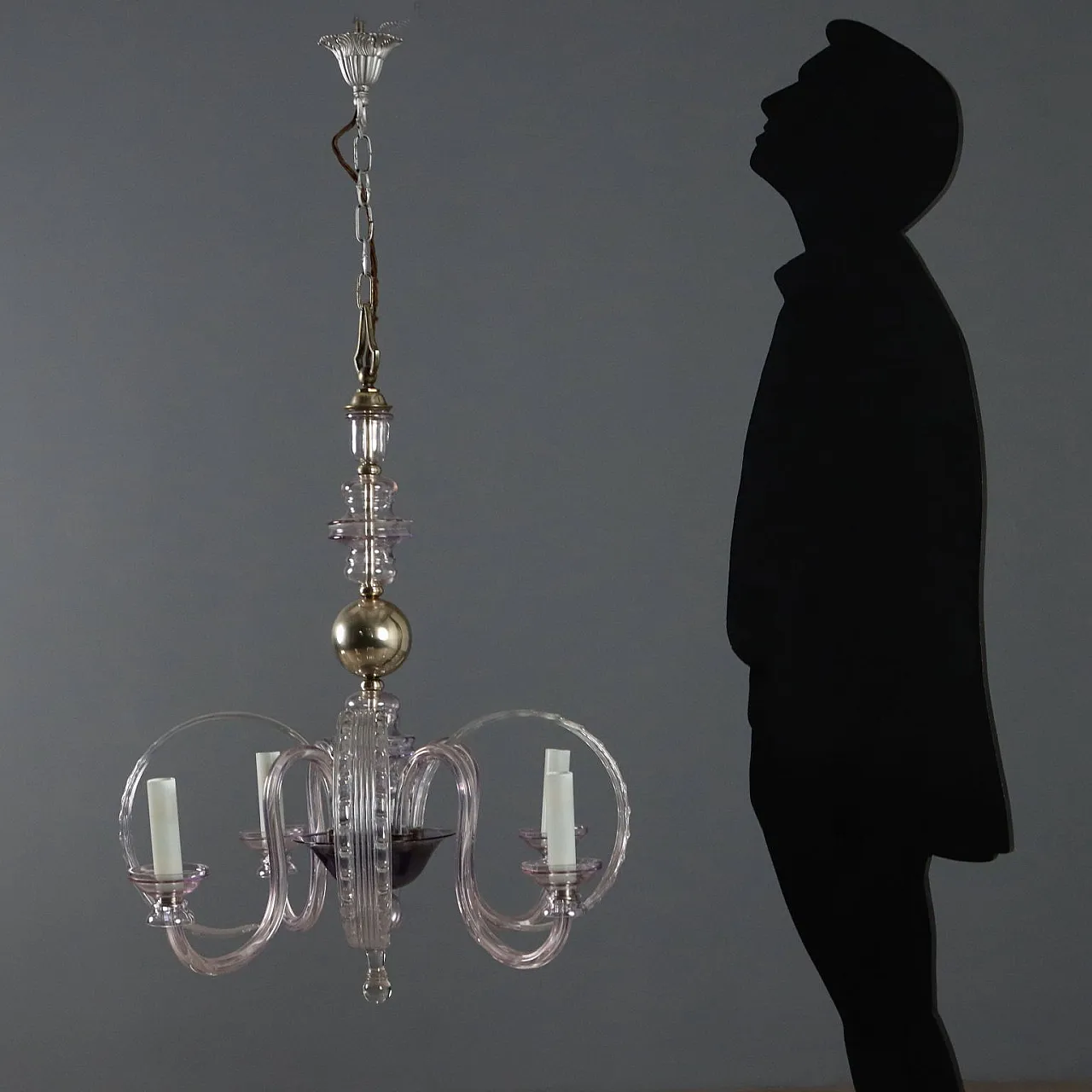 Four-light chandelier in blown glass and metal, 20th century 2