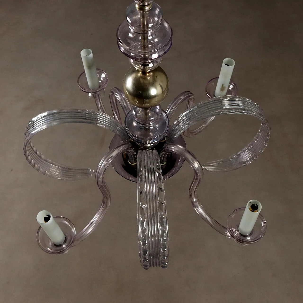 Four-light chandelier in blown glass and metal, 20th century 4