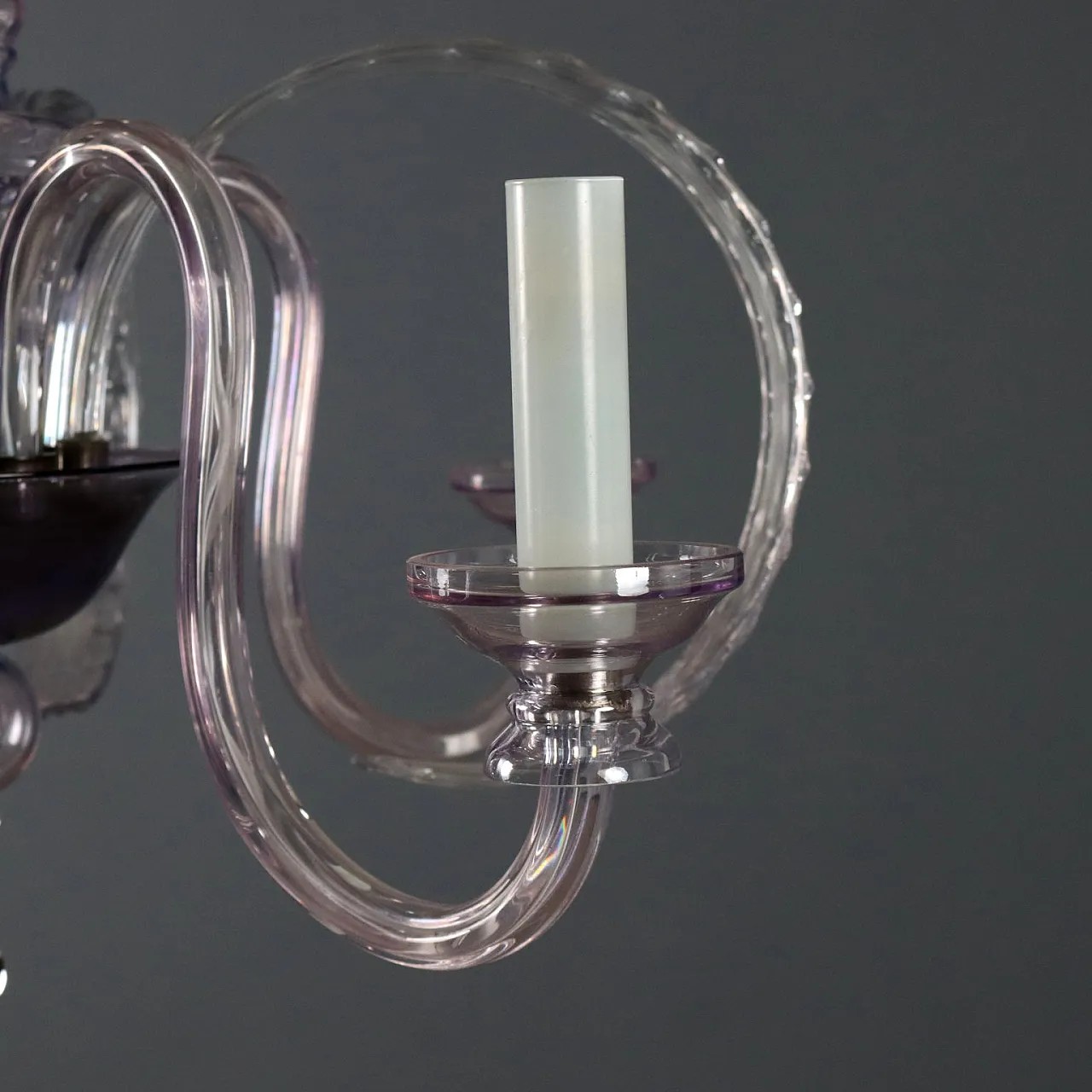 Four-light chandelier in blown glass and metal, 20th century 5