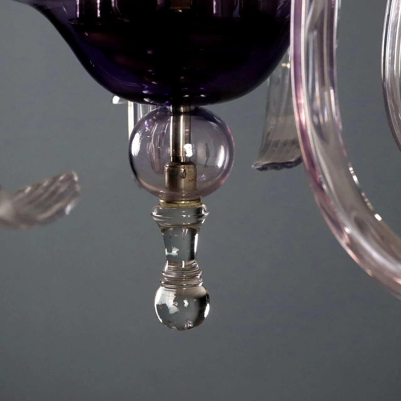 Four-light chandelier in blown glass and metal, 20th century 6