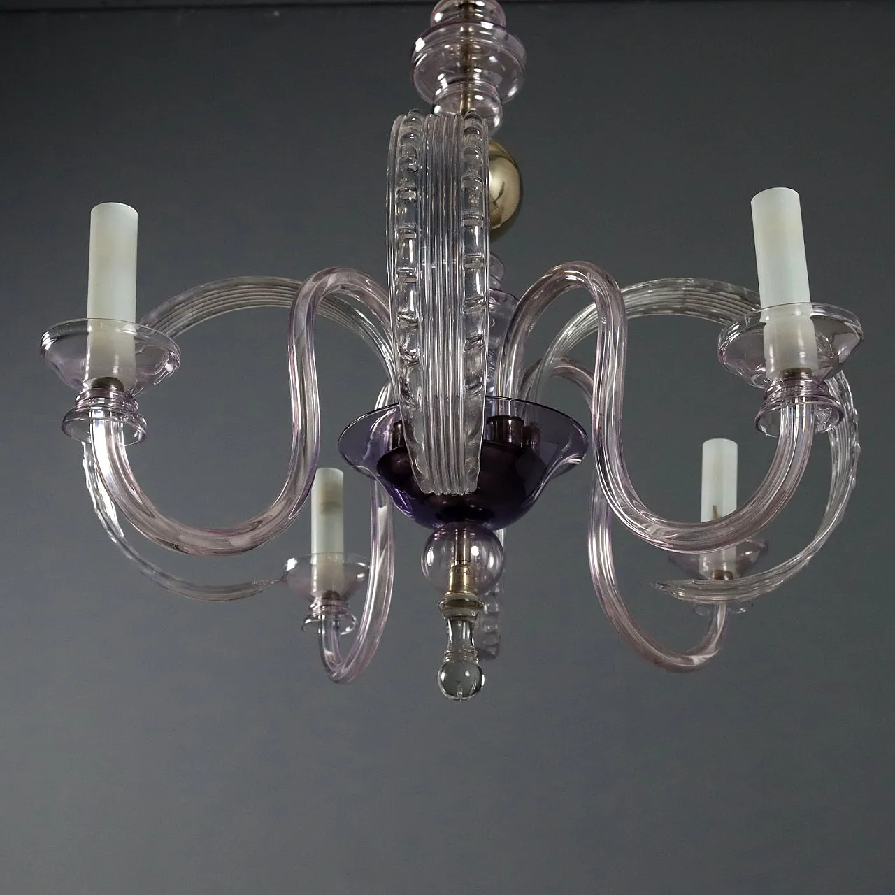 Four-light chandelier in blown glass and metal, 20th century 8