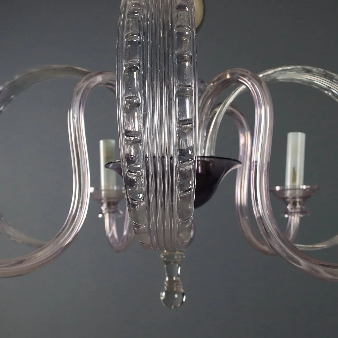 Four-light chandelier in blown glass and metal, 20th century 9