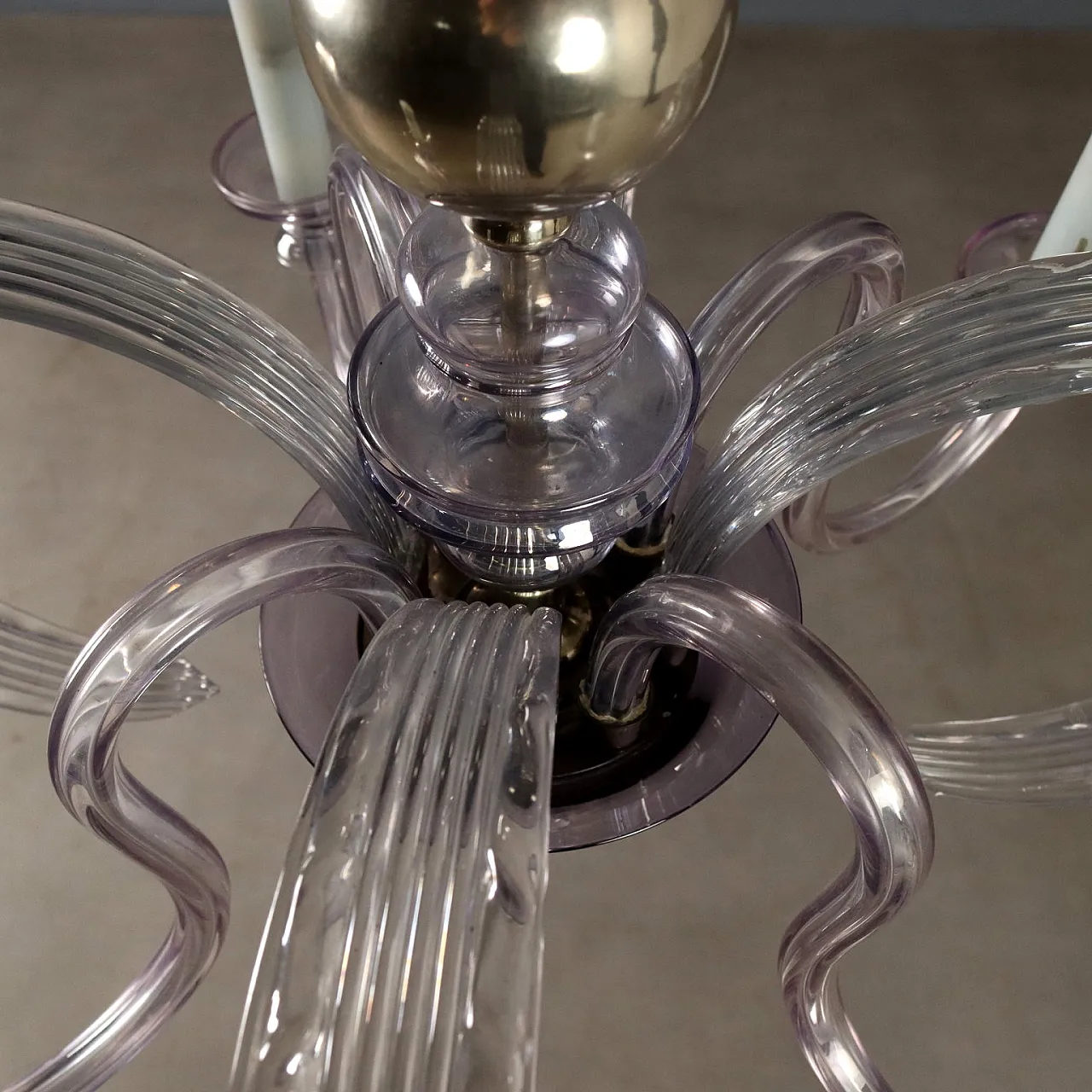 Four-light chandelier in blown glass and metal, 20th century 10