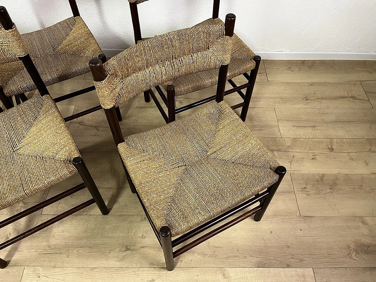 6 Wooden Chairs and LS4/B Rope by Tito Agnoli, 1960s 2