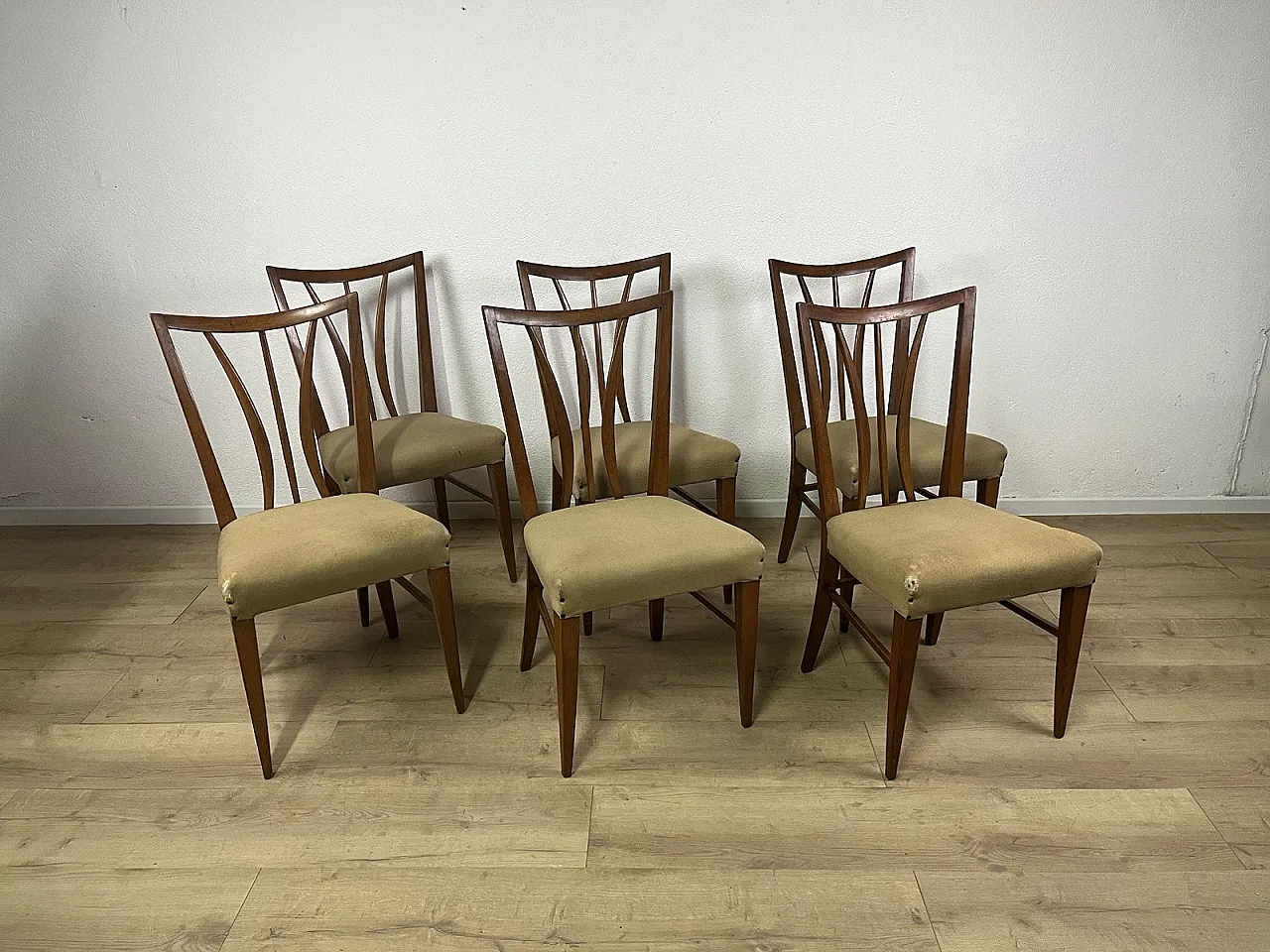 6 Sedie in legno curvato e tessuto di Maurizio Tempestini, anni '50 1