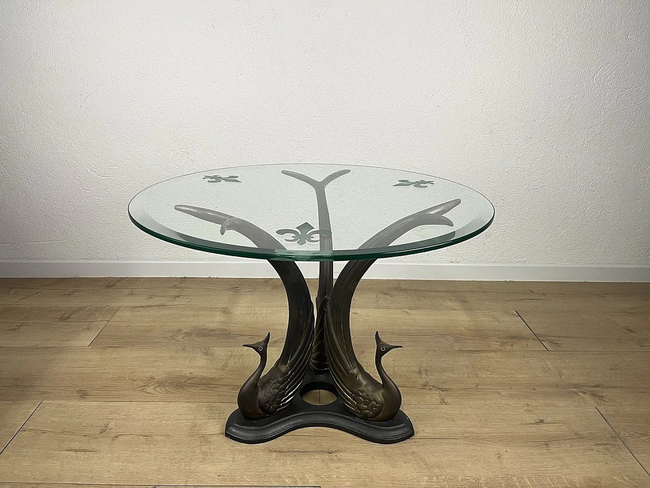 Brass, bronze and swan glass coffee table, 1970s 1
