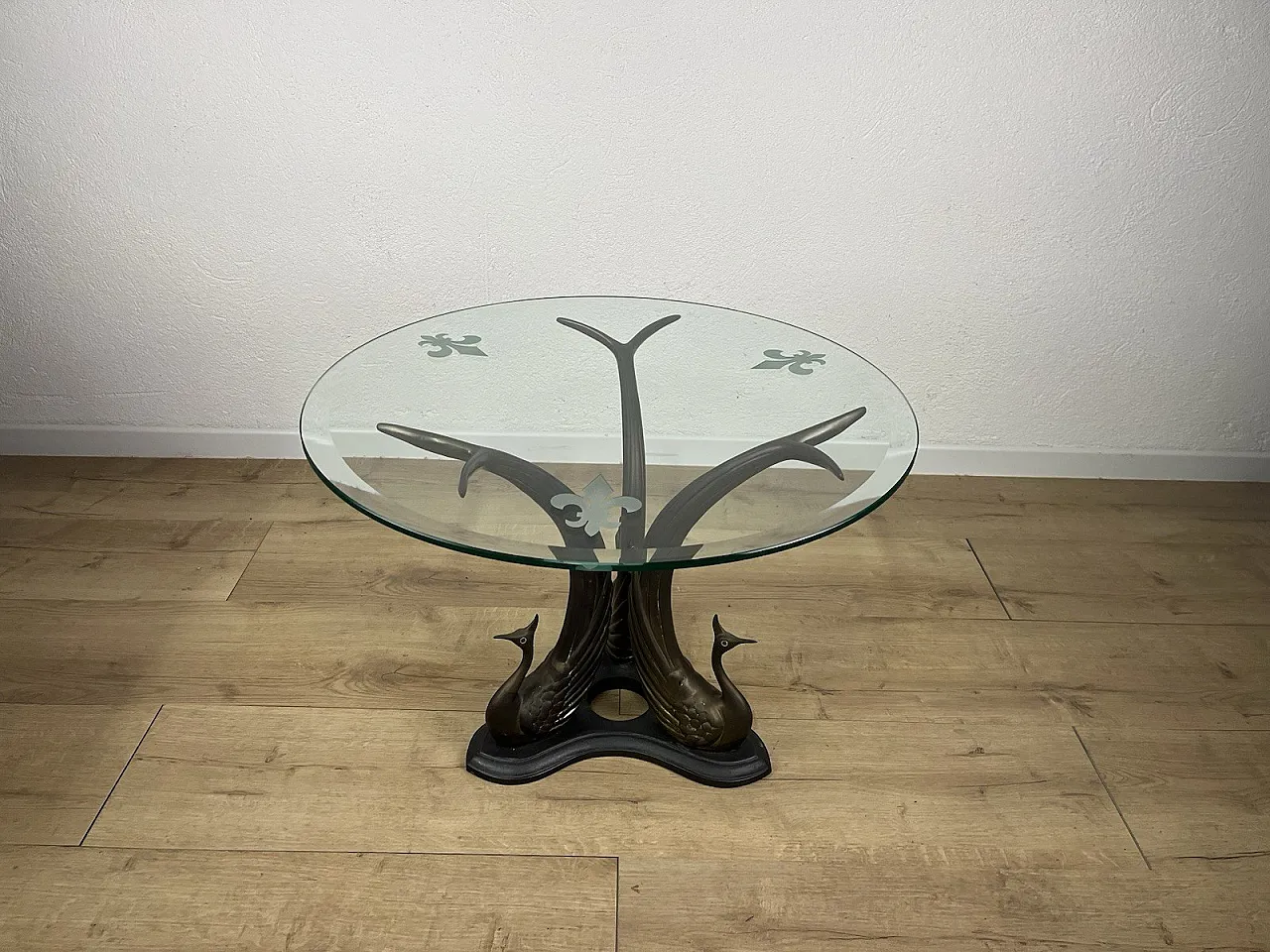 Brass, bronze and swan glass coffee table, 1970s 2