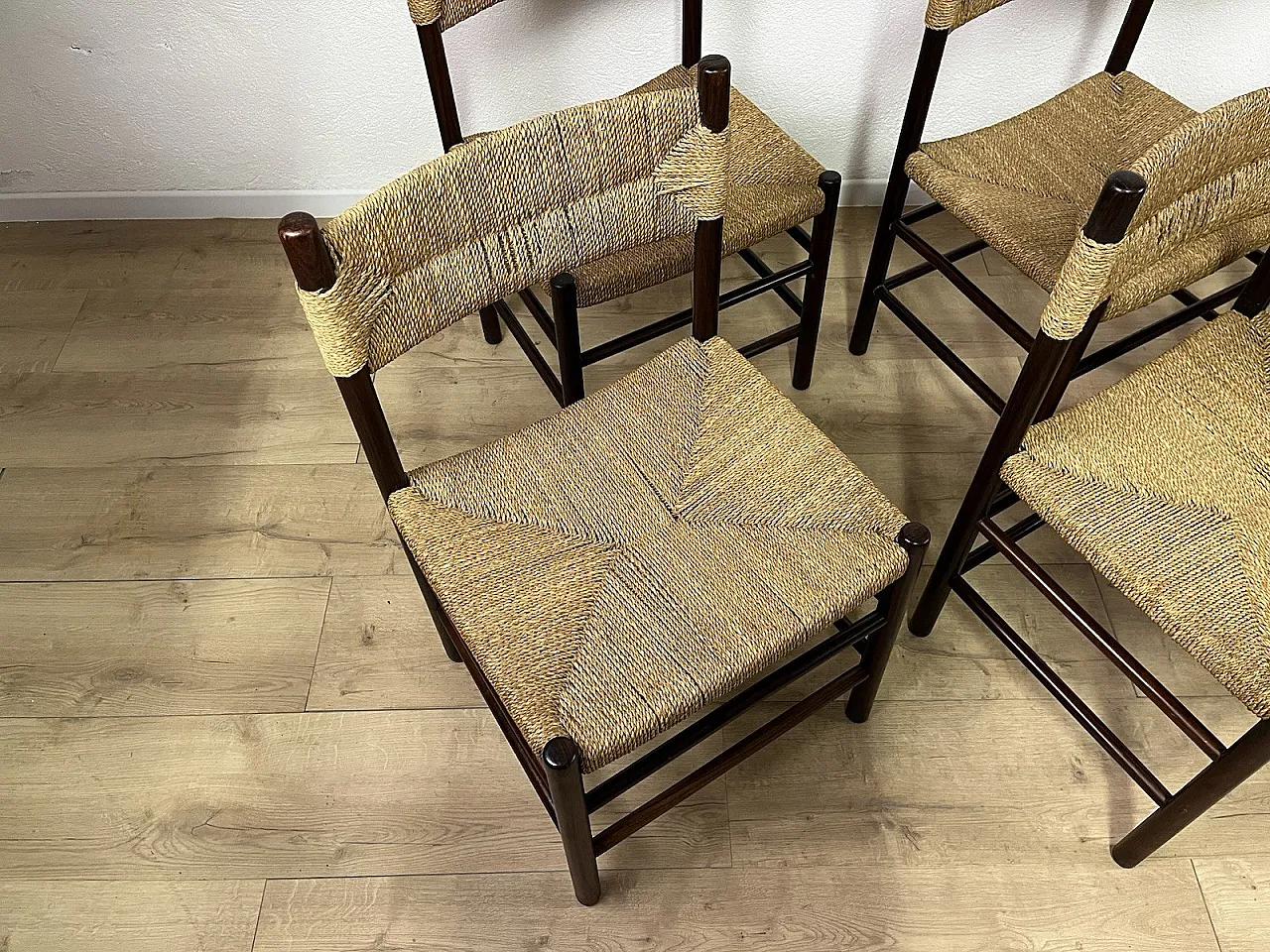 6 Wooden Chairs and LS4/B Rope by Tito Agnoli, 1960s 4