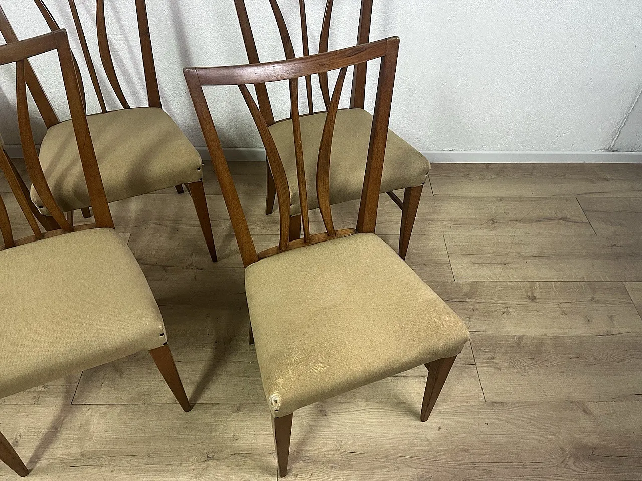 6 Sedie in legno curvato e tessuto di Maurizio Tempestini, anni '50 3