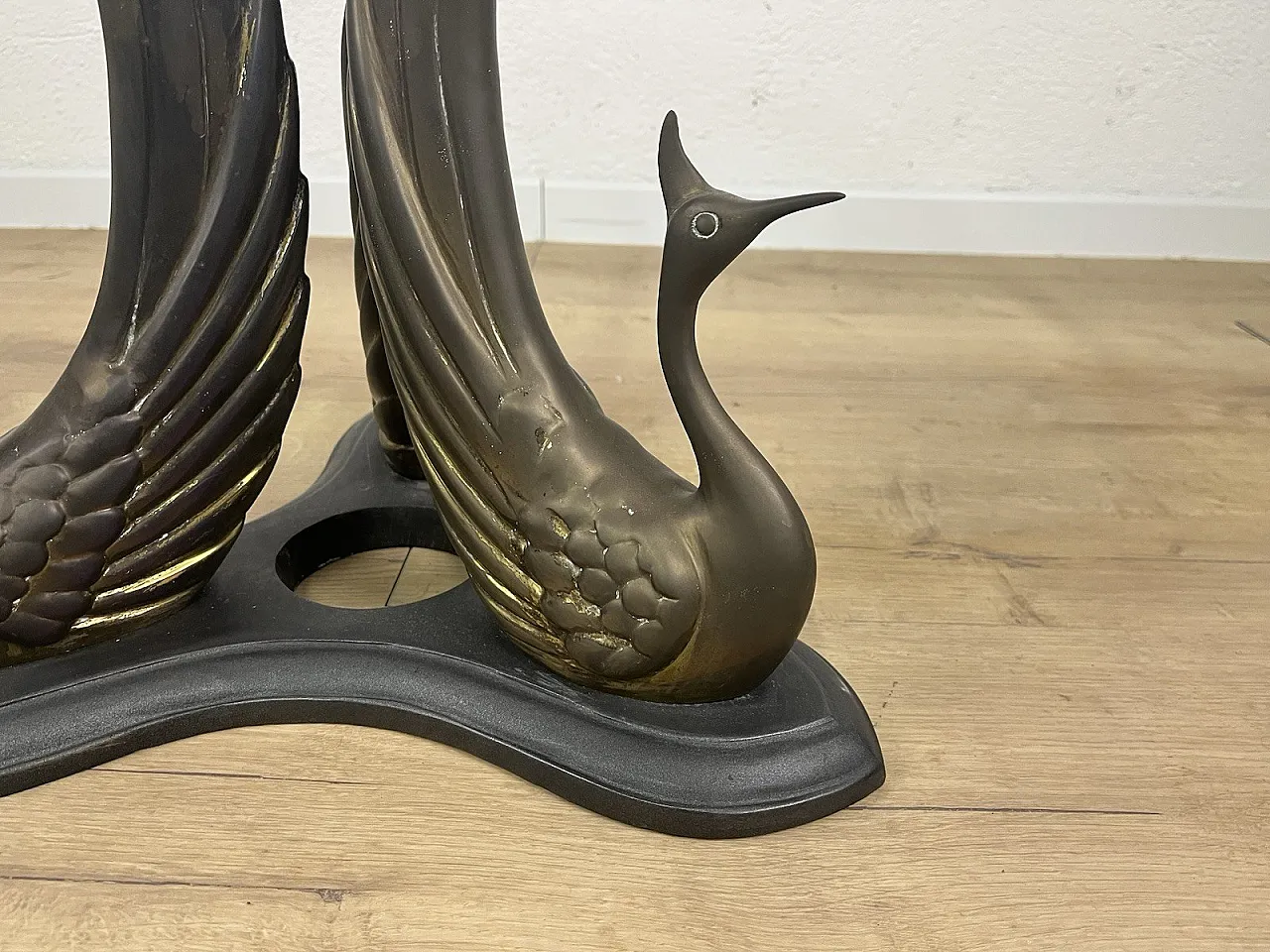 Brass, bronze and swan glass coffee table, 1970s 3