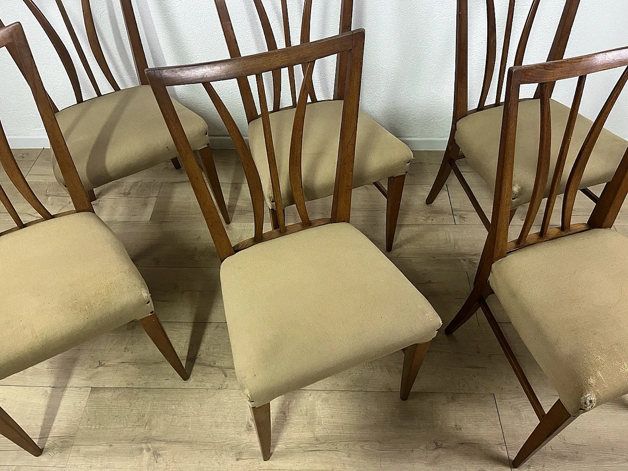 6 Sedie in legno curvato e tessuto di Maurizio Tempestini, anni '50 4