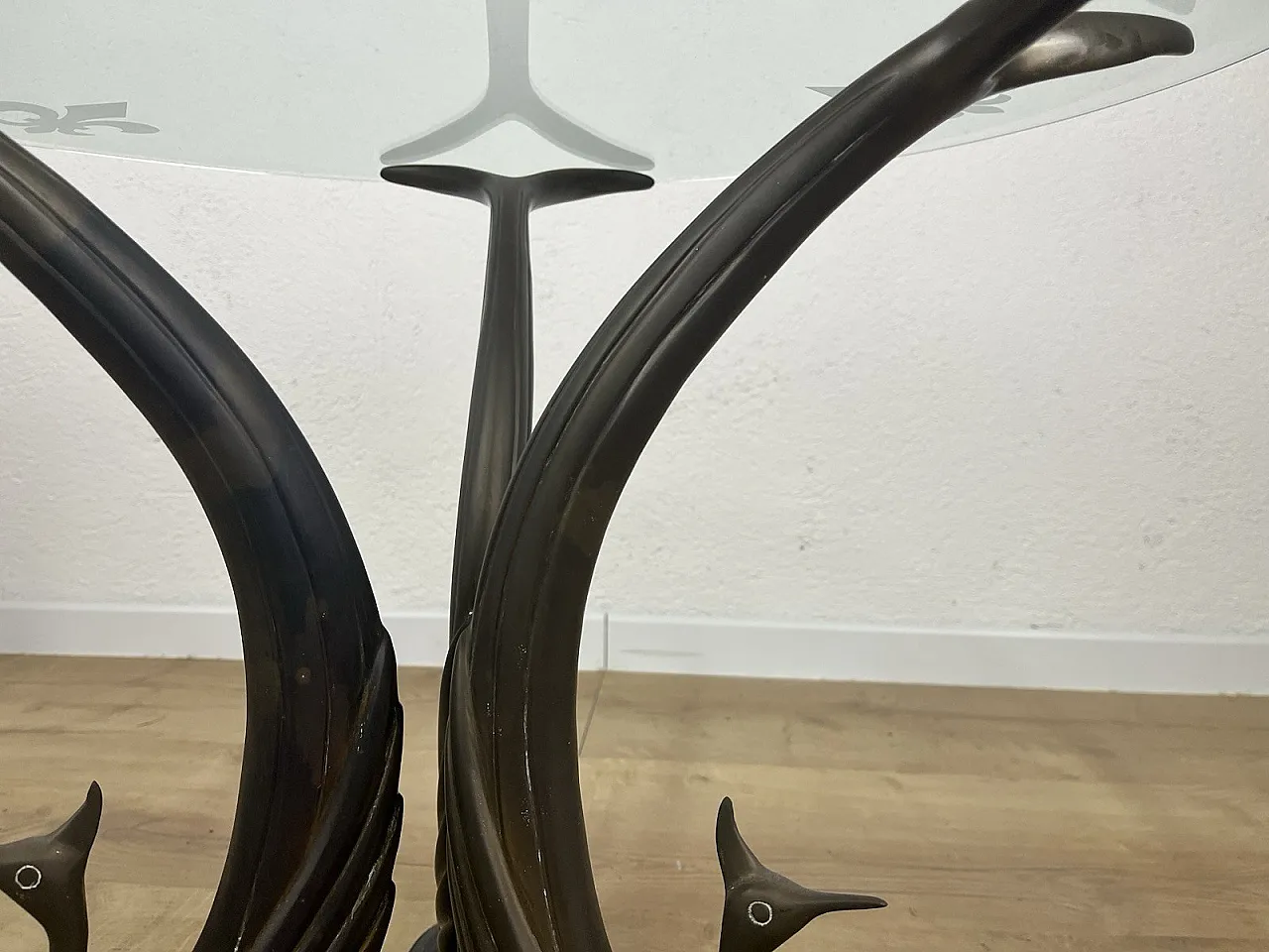 Brass, bronze and swan glass coffee table, 1970s 4