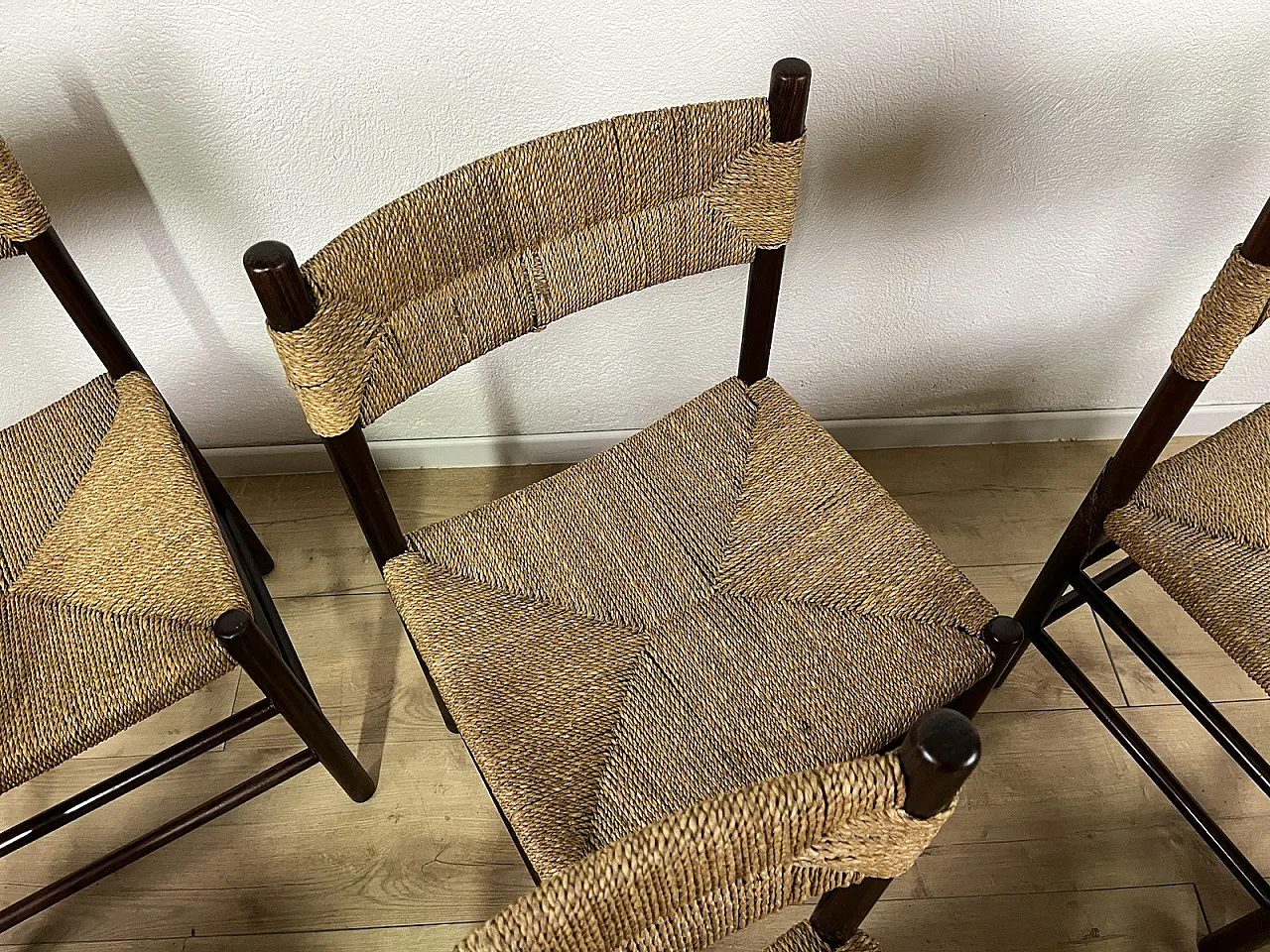6 Wooden Chairs and LS4/B Rope by Tito Agnoli, 1960s 6