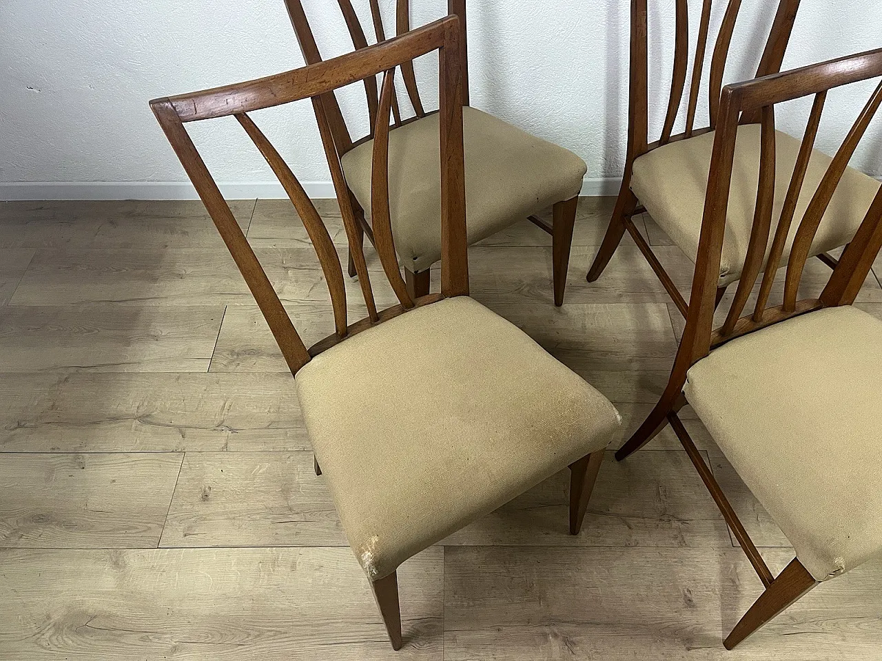 6 Sedie in legno curvato e tessuto di Maurizio Tempestini, anni '50 5