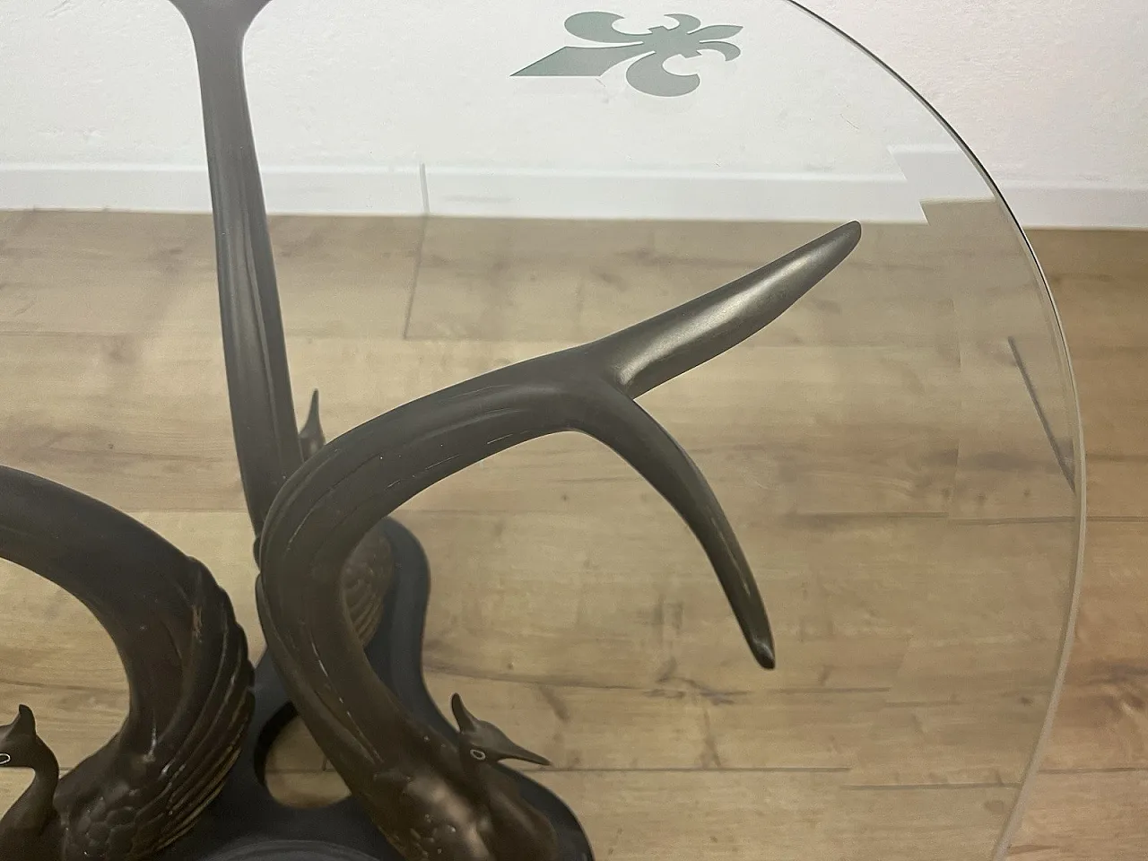 Brass, bronze and swan glass coffee table, 1970s 6