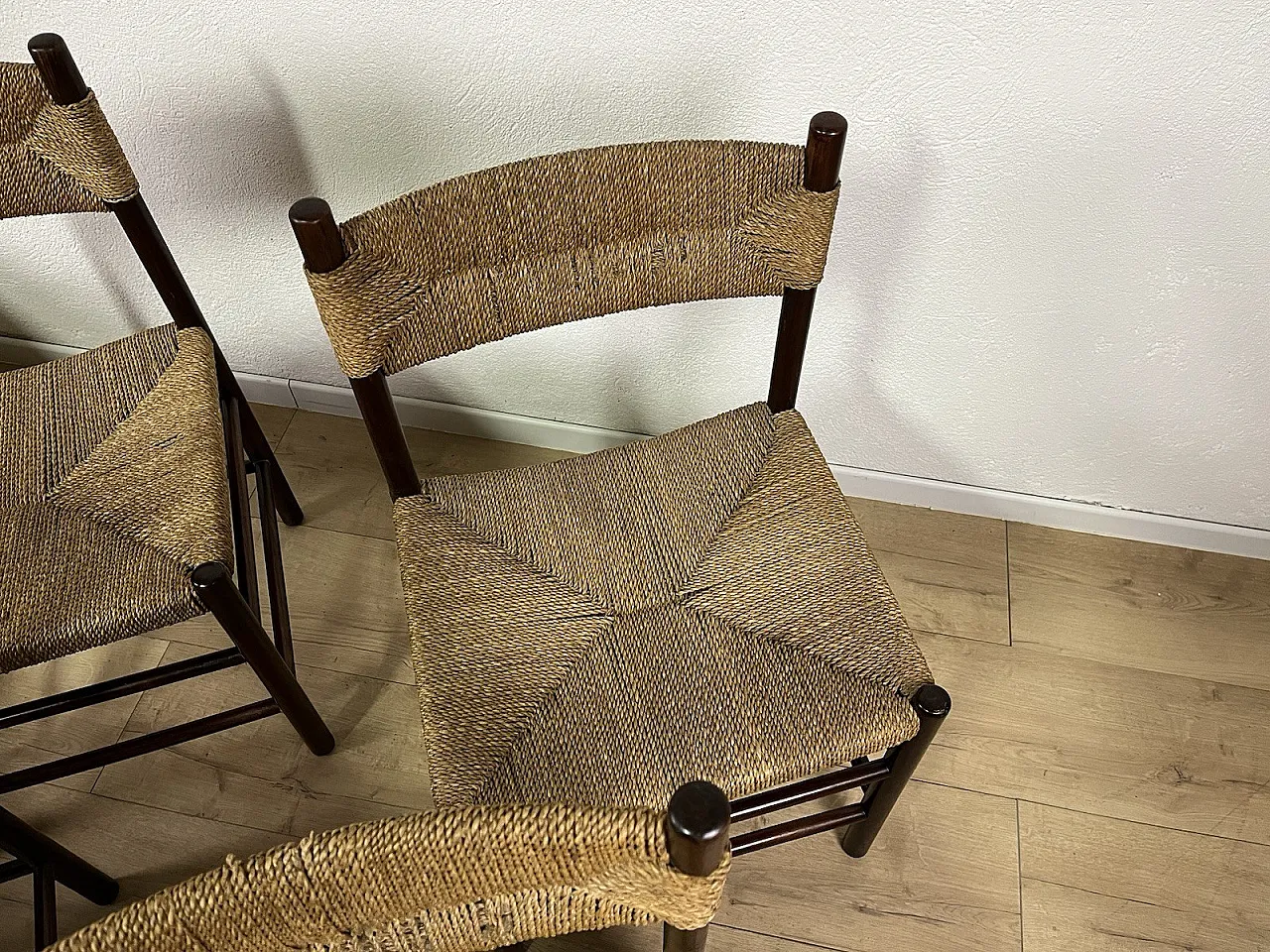 6 Wooden Chairs and LS4/B Rope by Tito Agnoli, 1960s 7