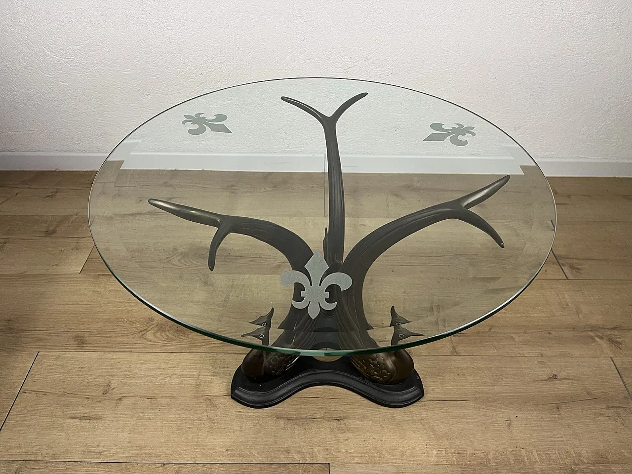 Brass, bronze and swan glass coffee table, 1970s 7