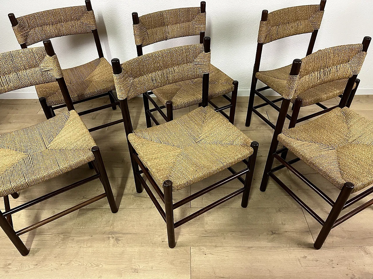 6 Wooden Chairs and LS4/B Rope by Tito Agnoli, 1960s 8