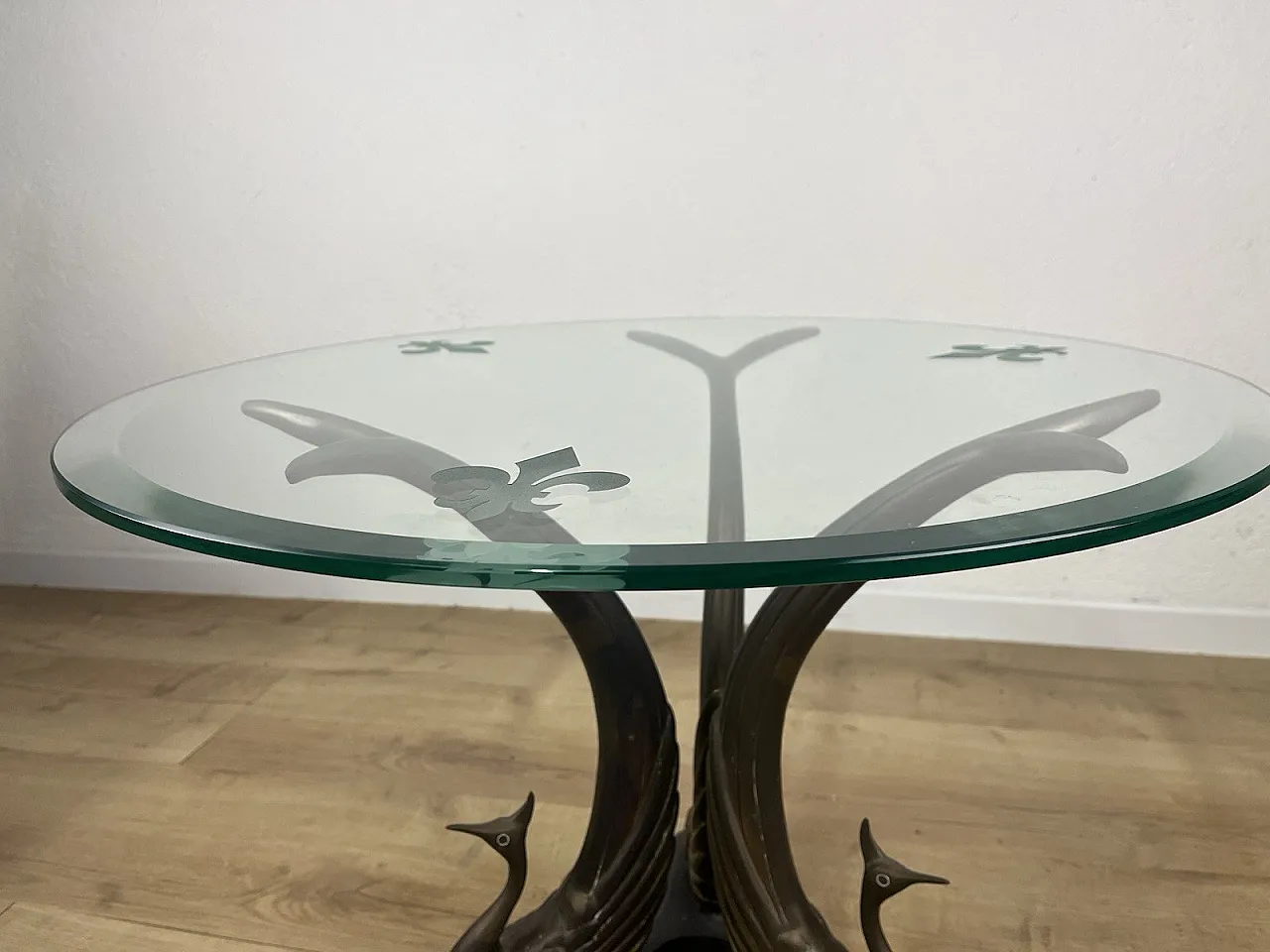 Brass, bronze and swan glass coffee table, 1970s 8