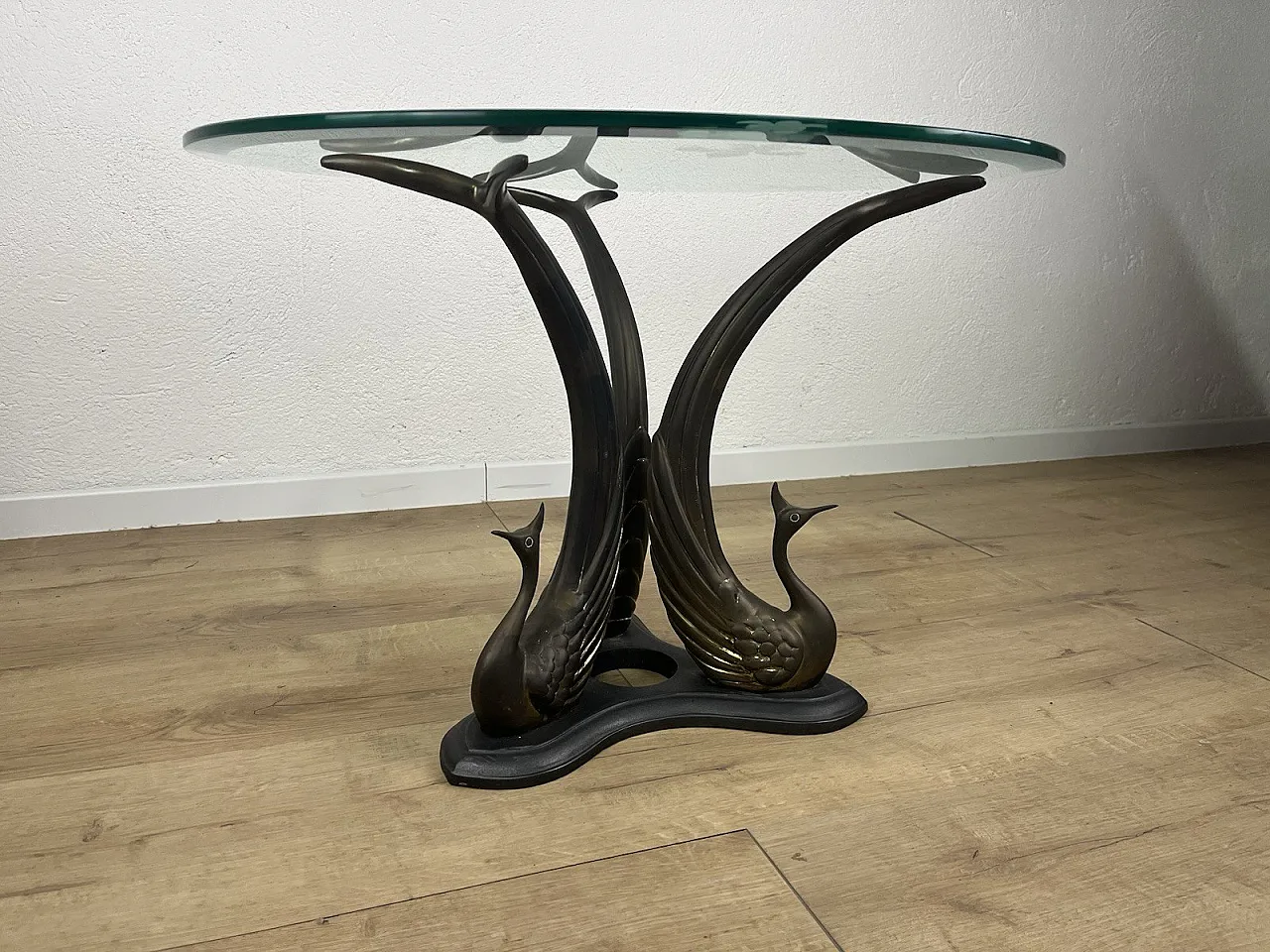 Brass, bronze and swan glass coffee table, 1970s 9