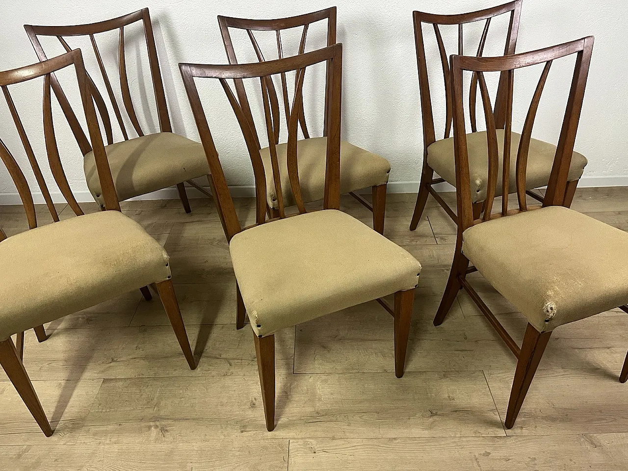 6 Sedie in legno curvato e tessuto di Maurizio Tempestini, anni '50 9