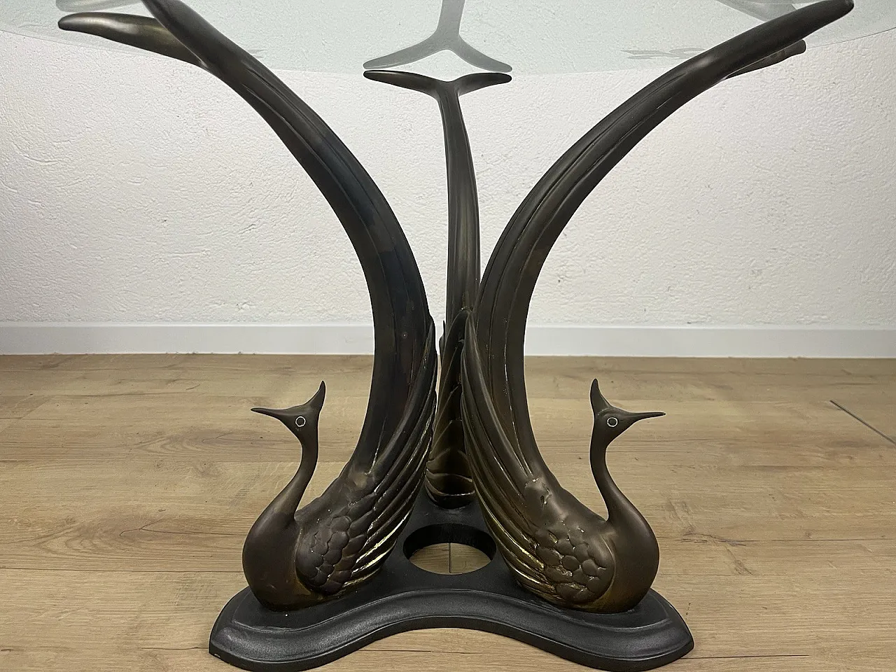 Brass, bronze and swan glass coffee table, 1970s 10