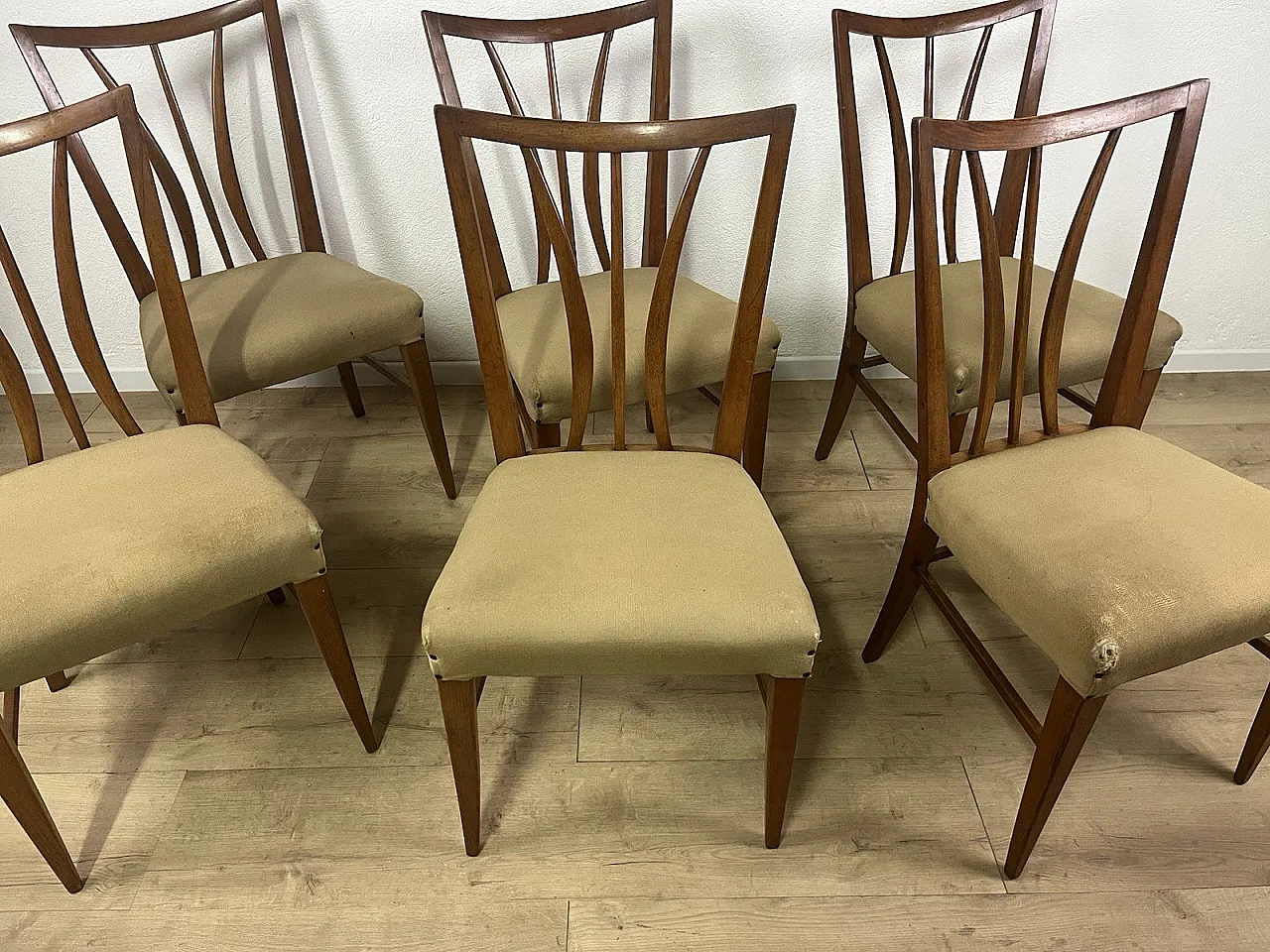 6 Sedie in legno curvato e tessuto di Maurizio Tempestini, anni '50 10