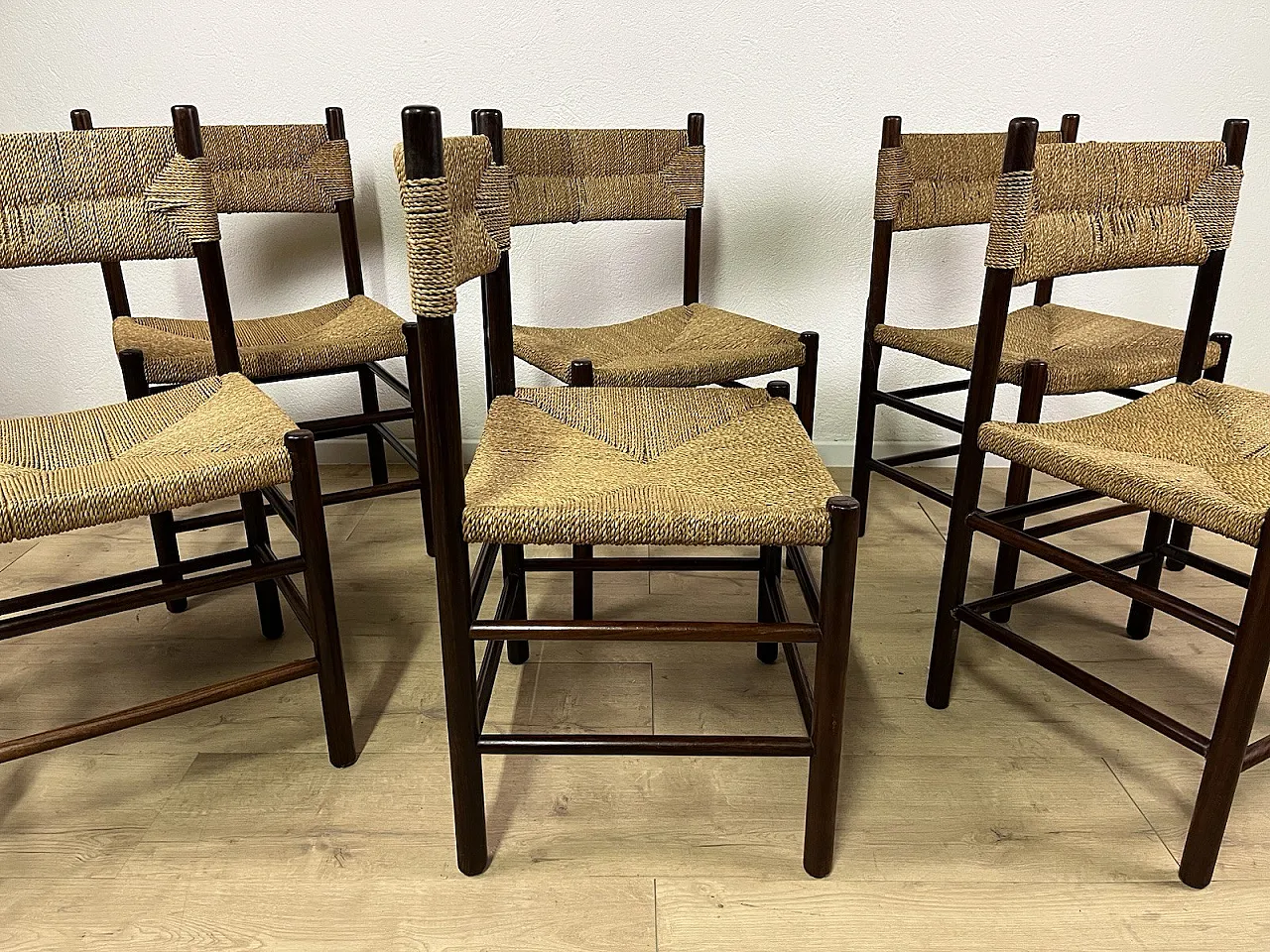 6 Wooden Chairs and LS4/B Rope by Tito Agnoli, 1960s 11