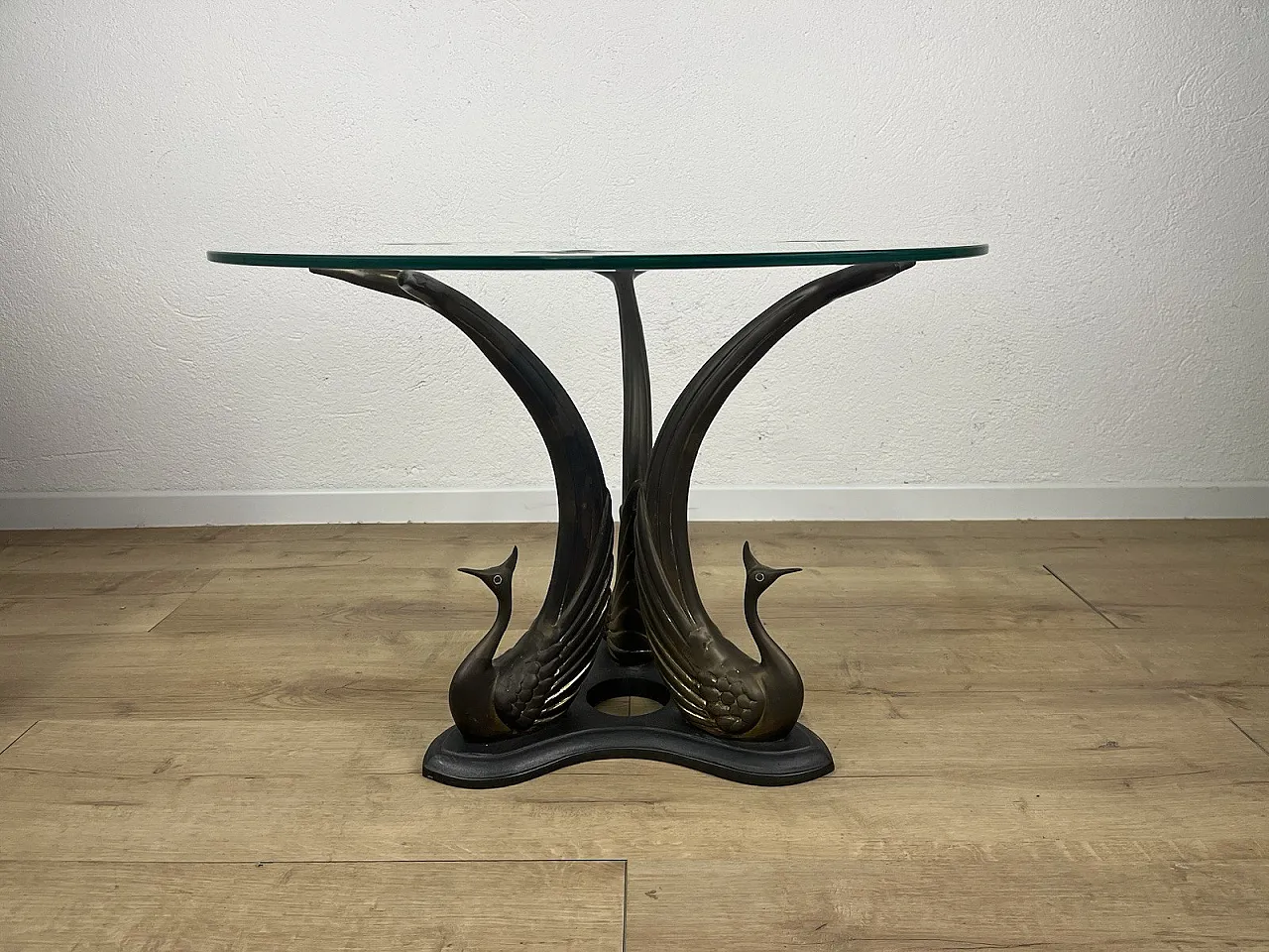 Brass, bronze and swan glass coffee table, 1970s 11