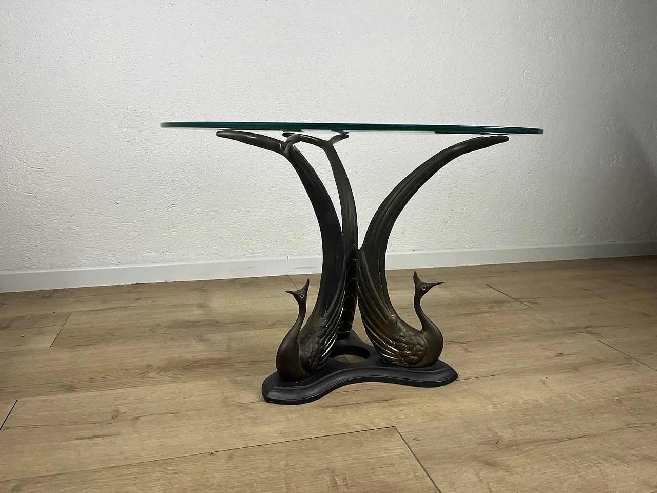 Brass, bronze and swan glass coffee table, 1970s 12
