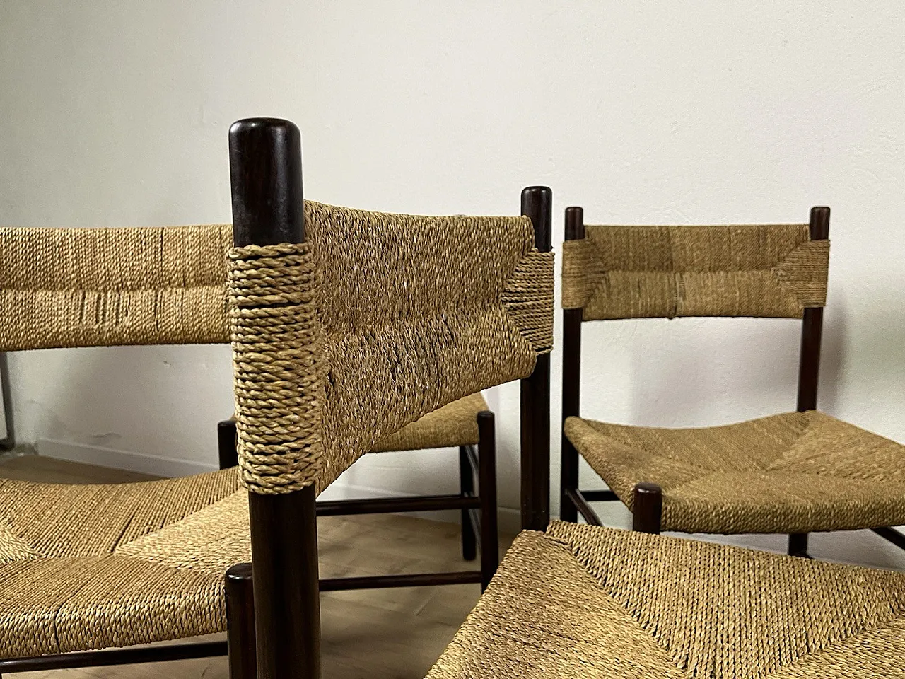 6 Wooden Chairs and LS4/B Rope by Tito Agnoli, 1960s 13