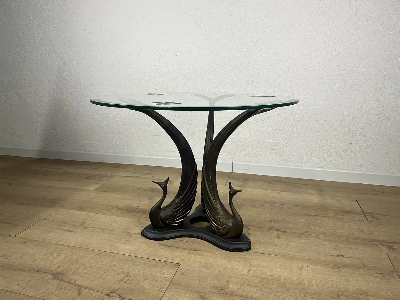 Brass, bronze and swan glass coffee table, 1970s 13