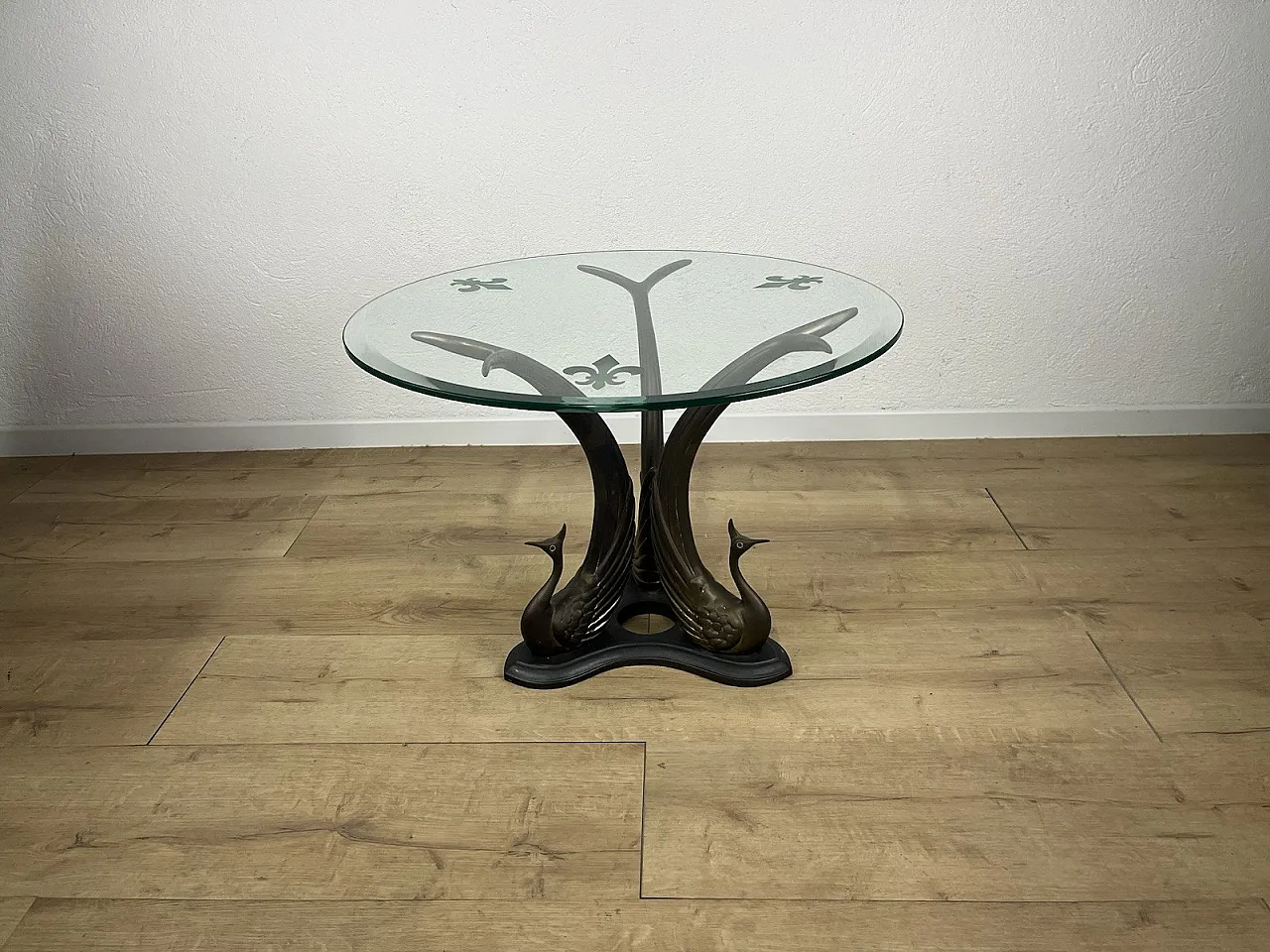 Brass, bronze and swan glass coffee table, 1970s 14