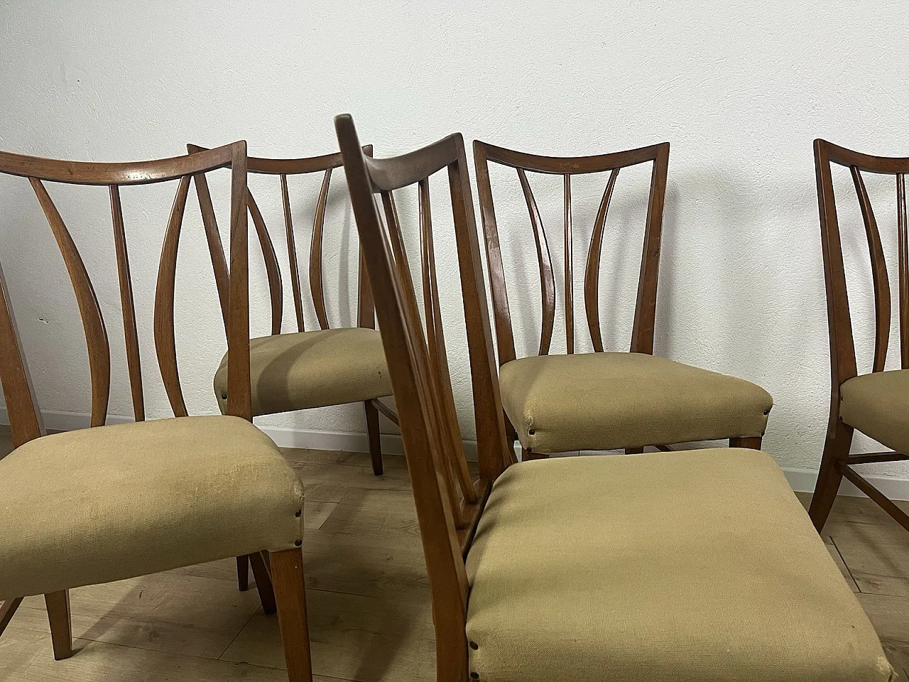 6 Sedie in legno curvato e tessuto di Maurizio Tempestini, anni '50 14