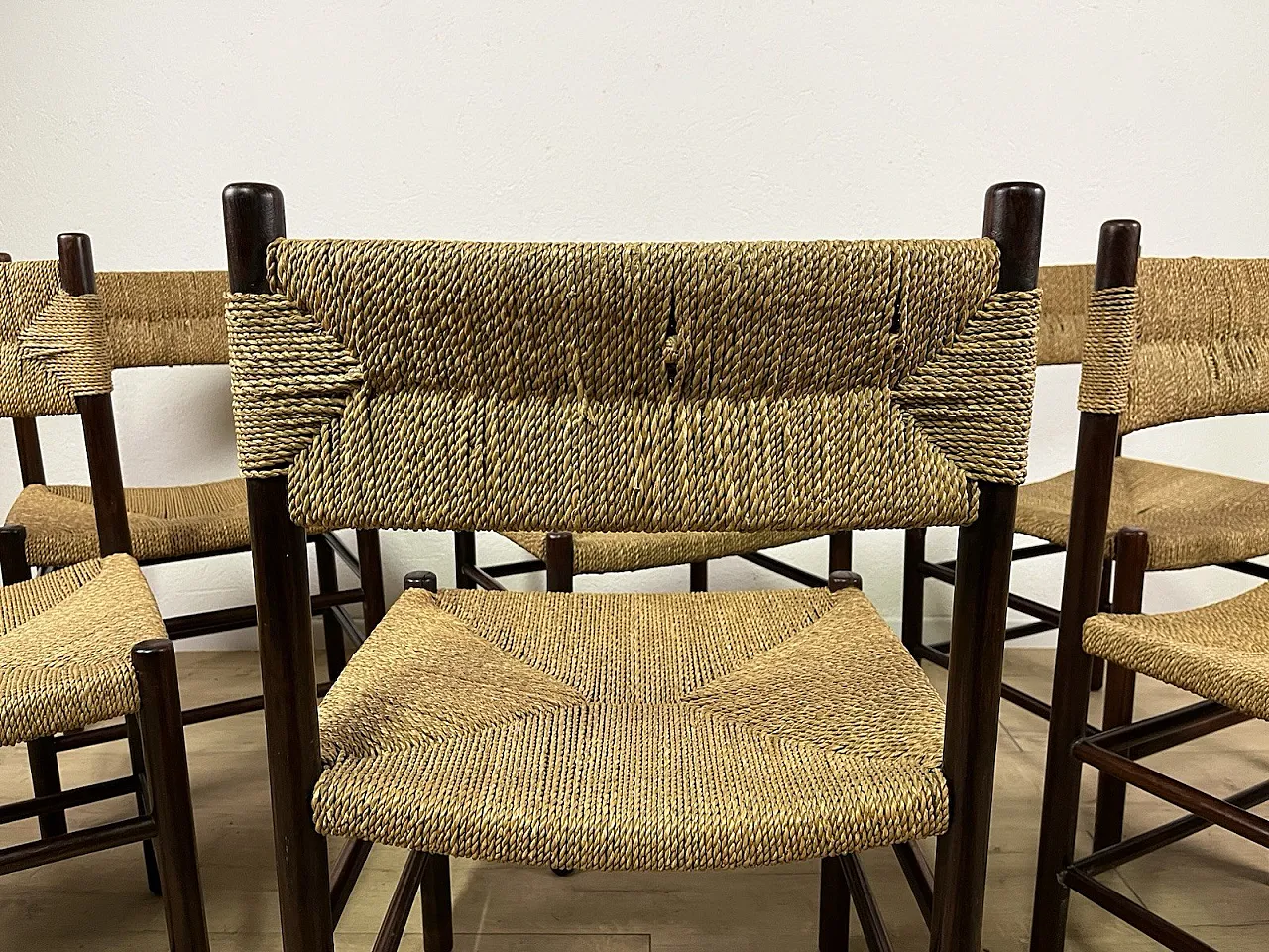 6 Wooden Chairs and LS4/B Rope by Tito Agnoli, 1960s 16
